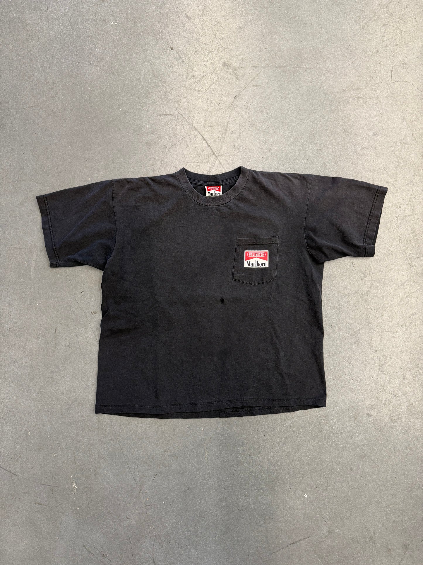 90S MARLBORO UNLIMITED TRAIN TRACK POCKET TEE (MARLBORO UNLIMITED TAG)