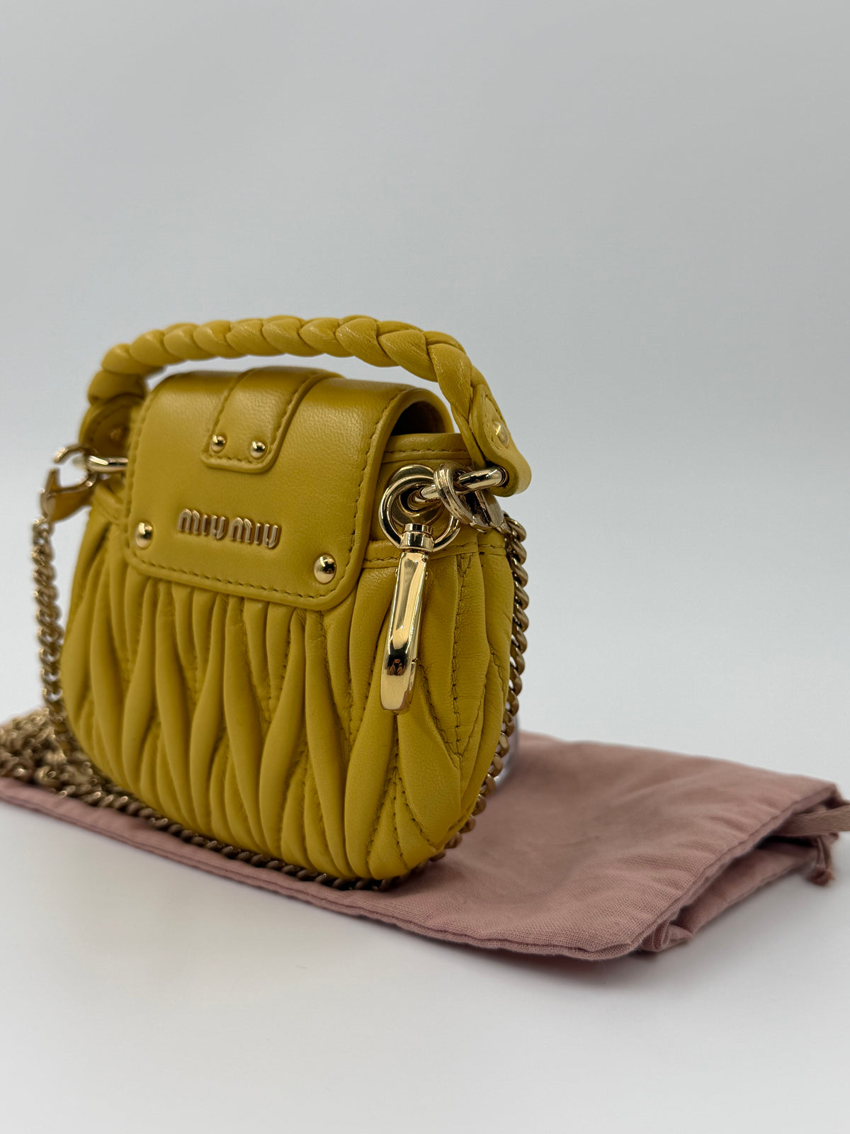 MIU MIU RUCHED LEATHER MINI CHAIN BAG