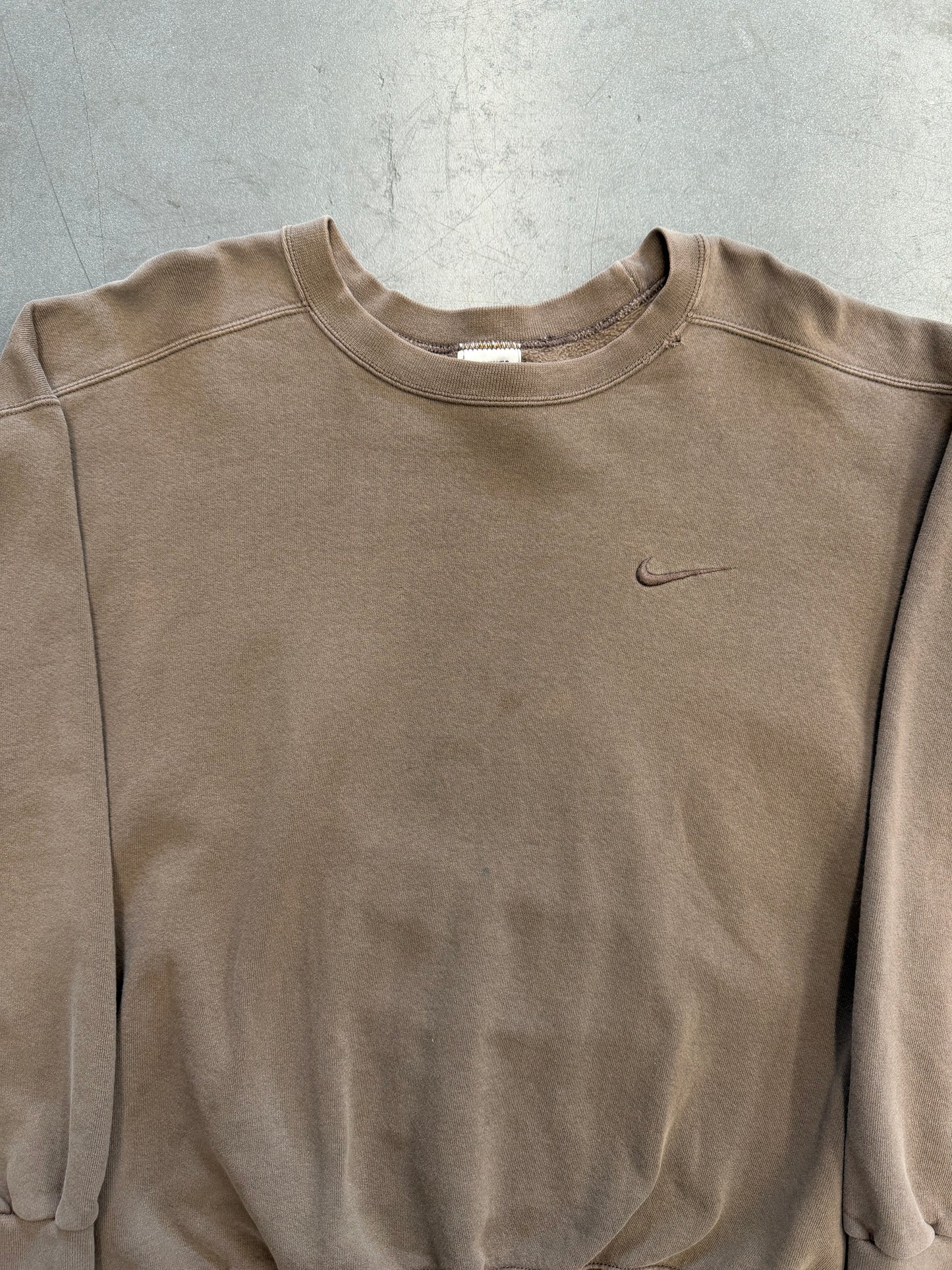 90S NIKE MOCHA TWO-TONE CHEST SWOOSH EMBROIDERED CREWNECK SWEATER