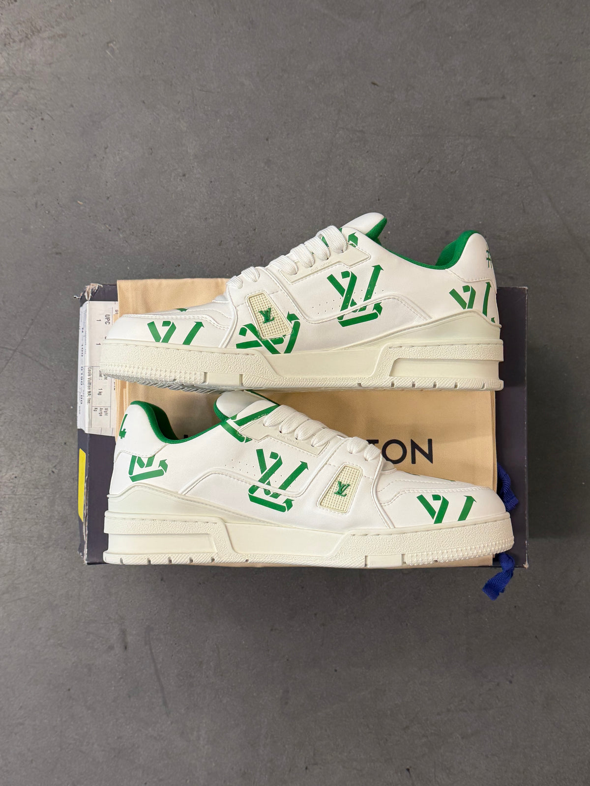 LOUIS VUITTON LV TRAINER UPCYCLED SNEAKERS - WHITE/GREEN (LV 8 / US 9)