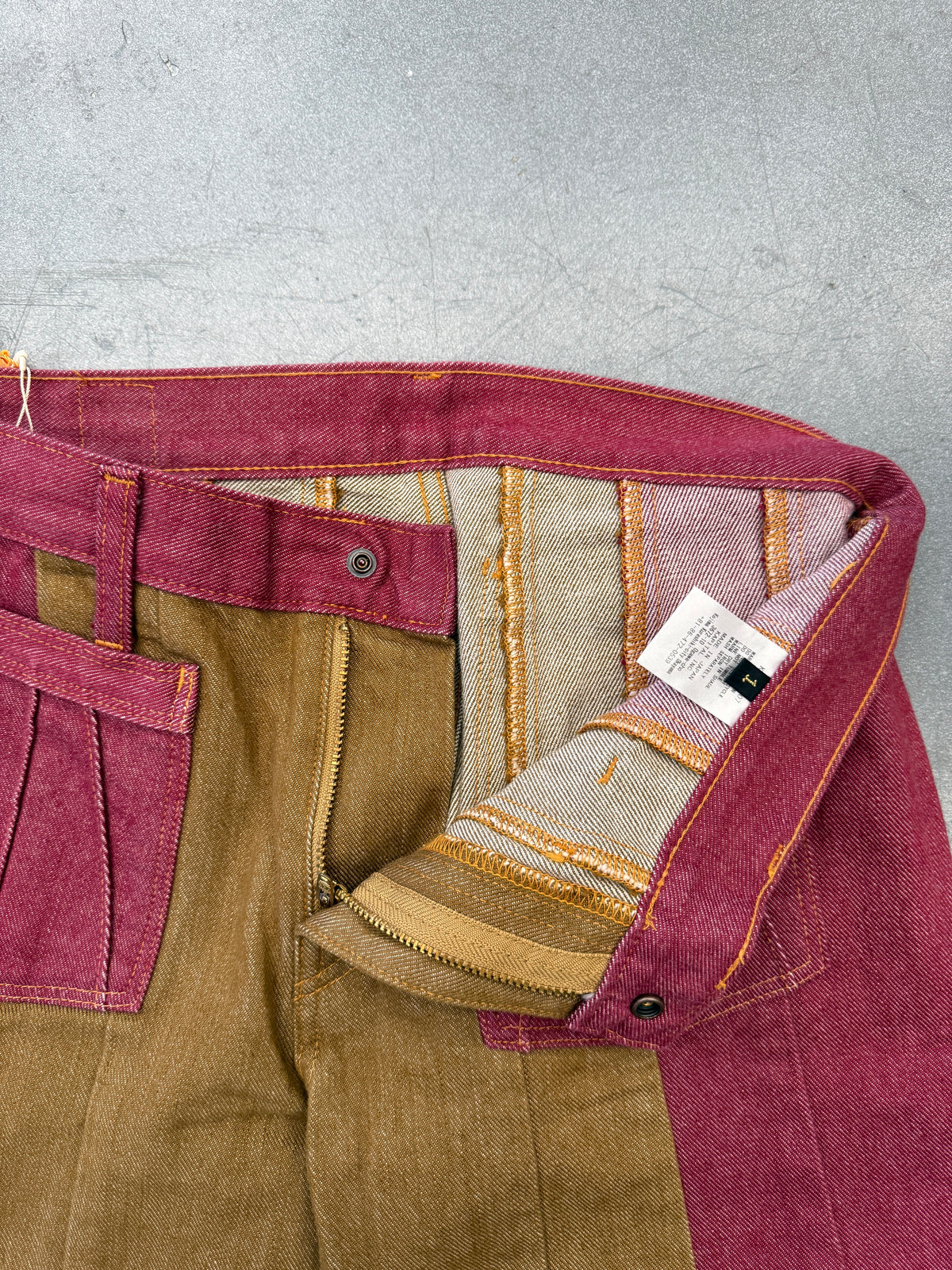 KAPITAL 12 OZ COLOR DENIM 2 TONE GYSPY BUGGY WIDE LEG JEANS (WOMENS) (NWT)