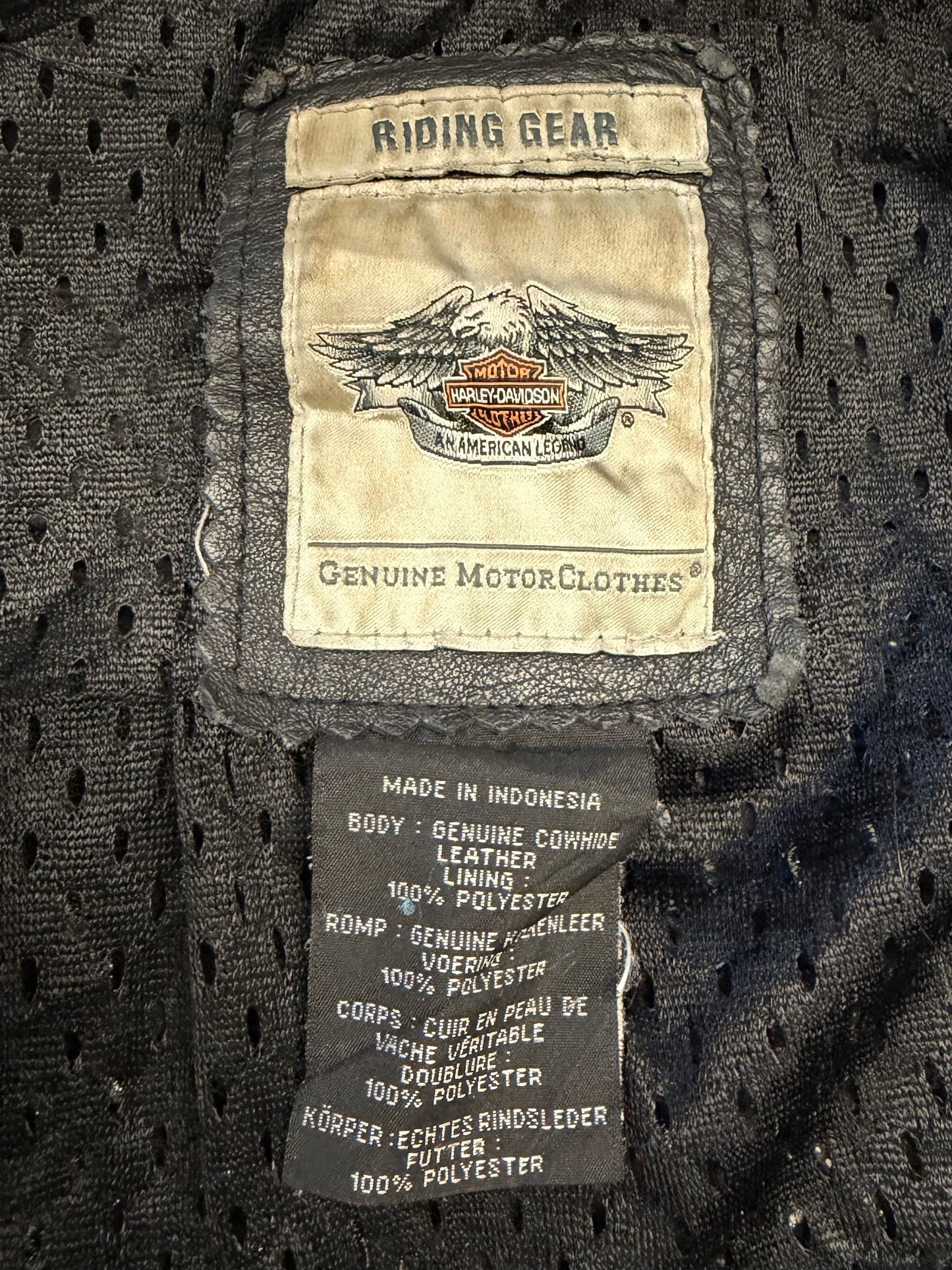 2012 HARLEY-DAVIDSON DOUBLE-BELTED WAIST STUDDED LOGO LEATHER JACKET