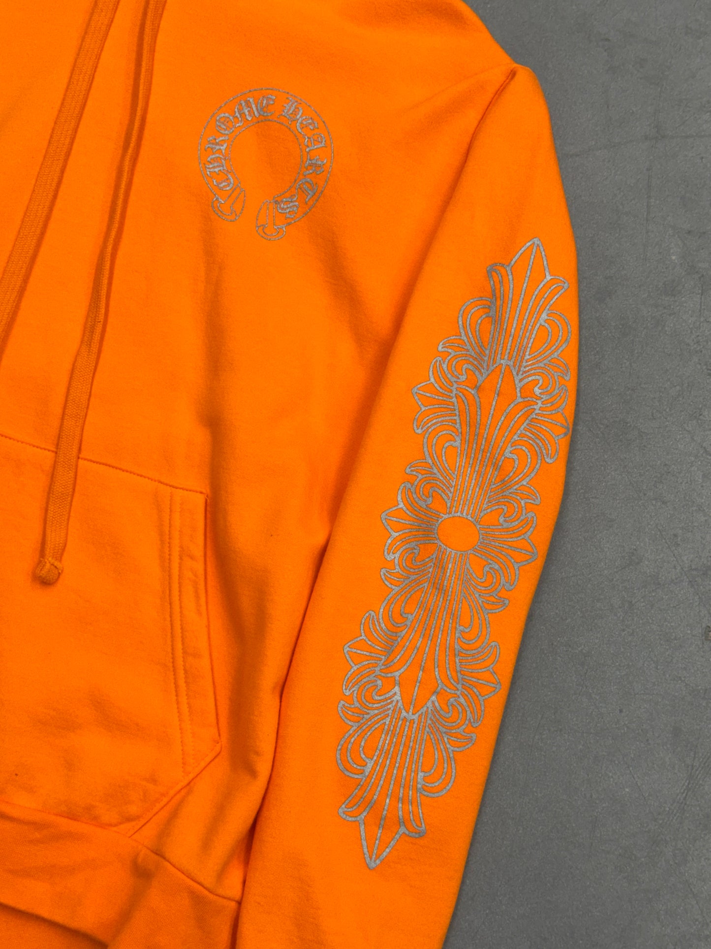 CHROME HEARTS MIAMI EXCLUSIVE FLORAL PULLOVER HOODIE - ORANGE/SILVER