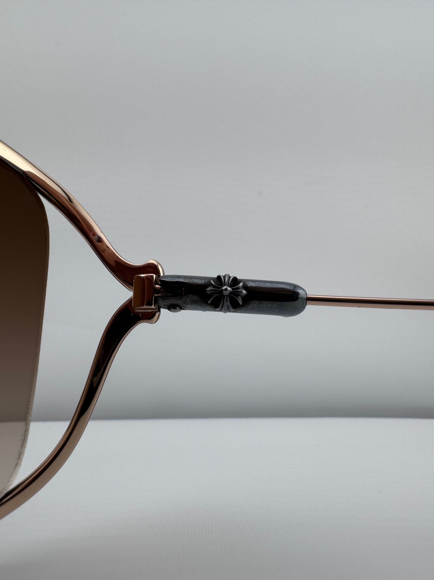 CHROME HEARTS BUTTFLUX SUNGLASSES (SILVER + LEATHER HANDLES)