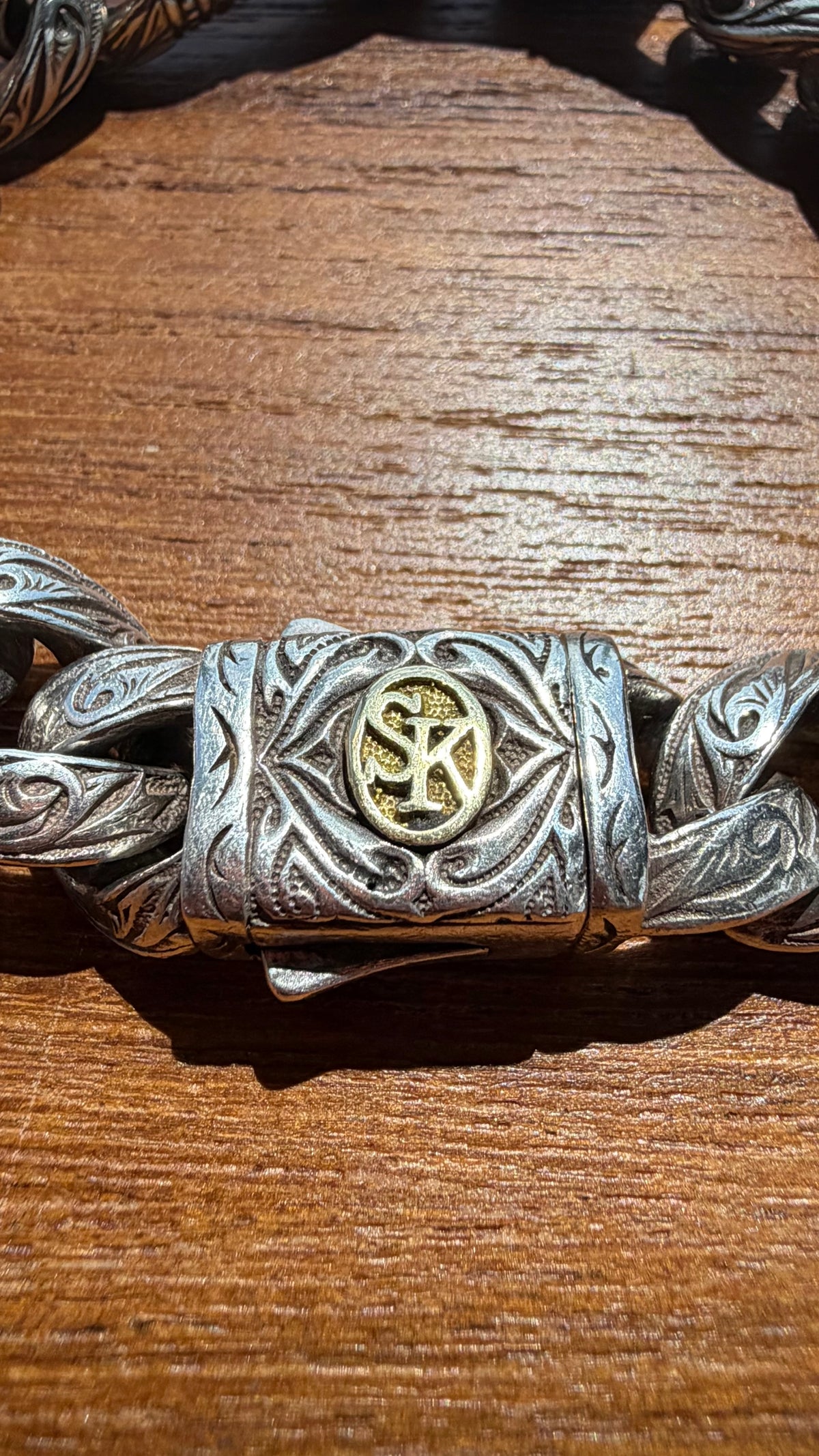 SCOTT KAY STERLING SILVER/18K GOLD GUARDIAN COLLECTION DOUBLE BUCKLE BRACELET