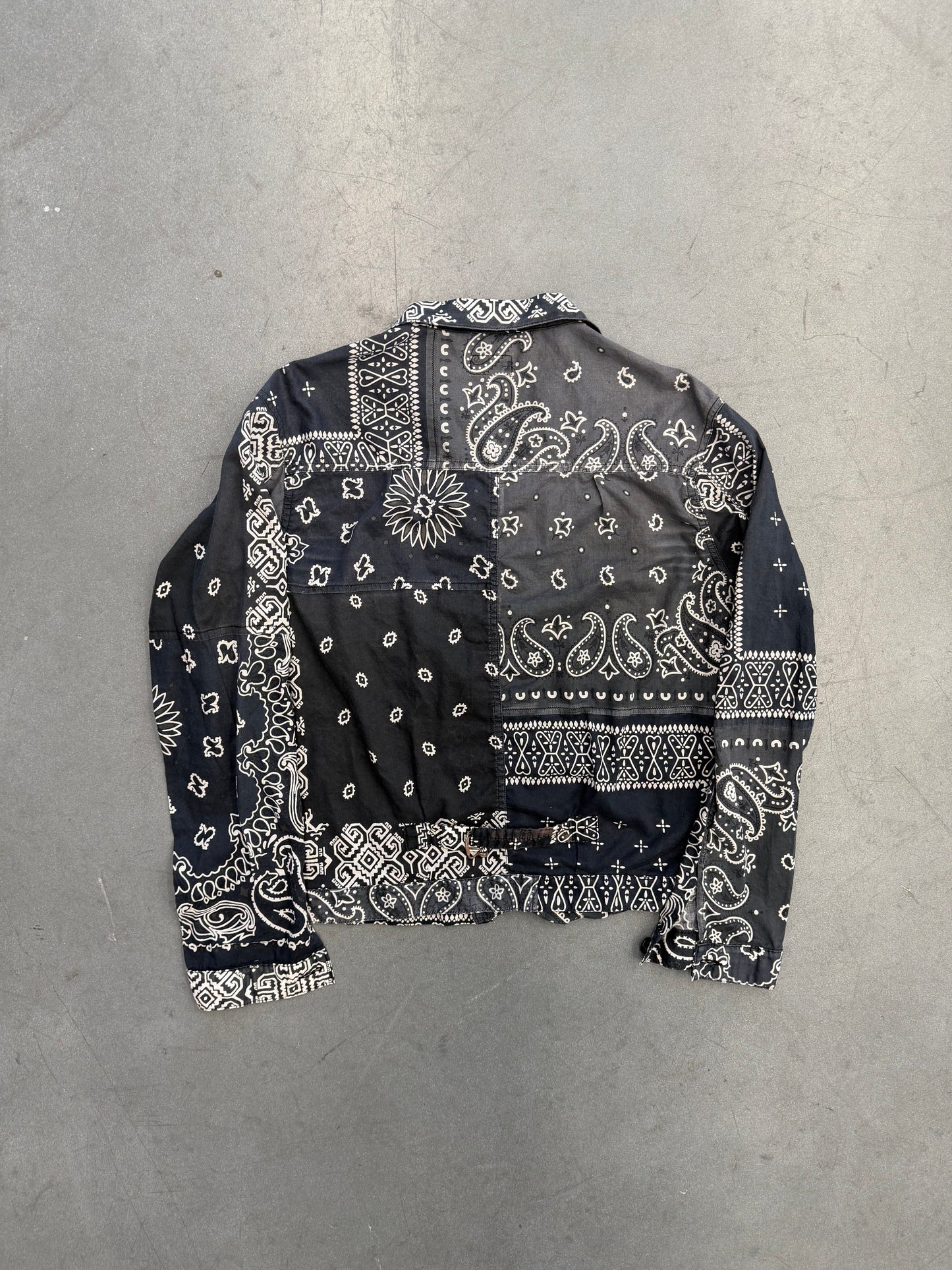KAPITAL BLACK BANDANA-PRINT PATCHWORK COTTON BUTTON-UP LS SHIRT