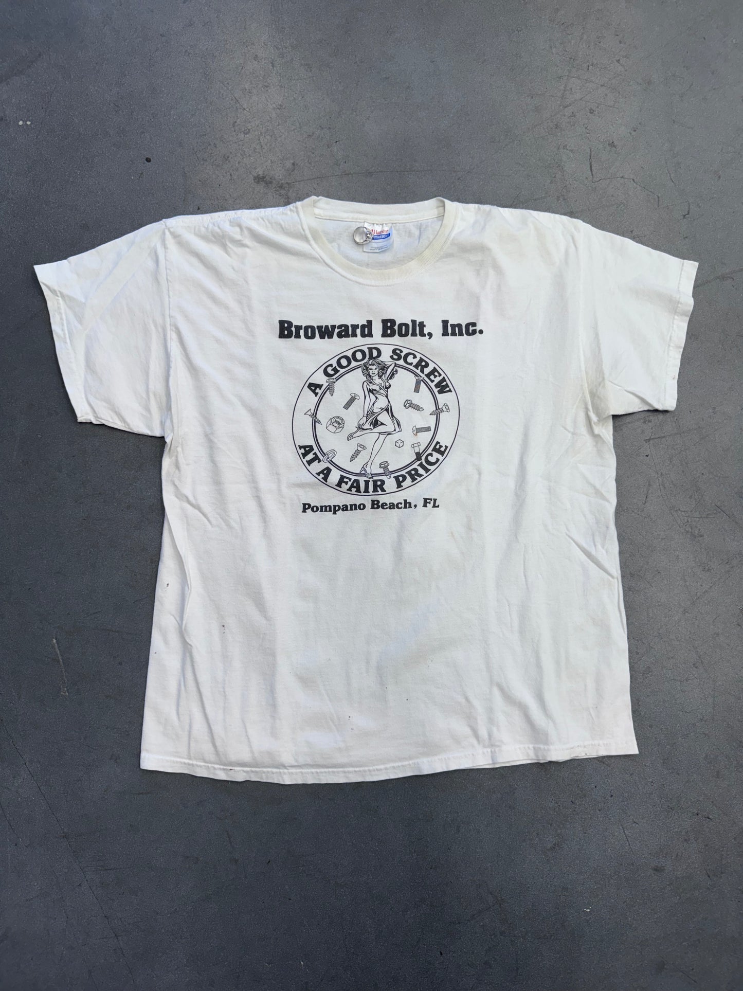 Y2K BROWARD BOLT, INC A GOOD SCREW AT A FAIR PRICE TEE (HANES HEAVYWEIGHT TAG)