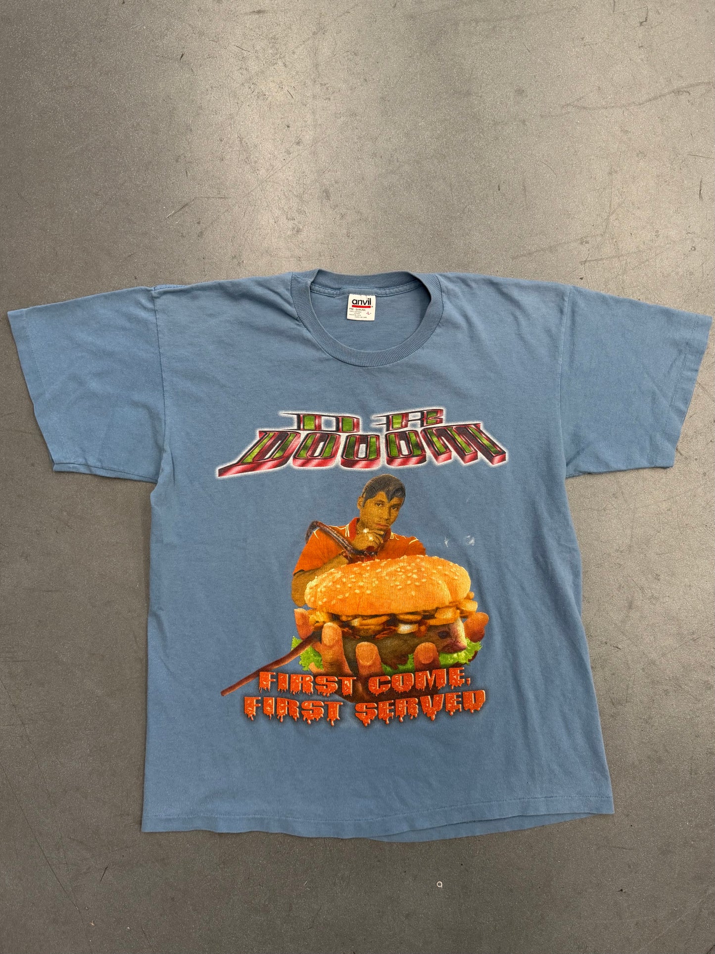 1999 DR DOOOM FIRST COME FIRST SERVED RAP PROMO TEE (ANVIL TAG)
