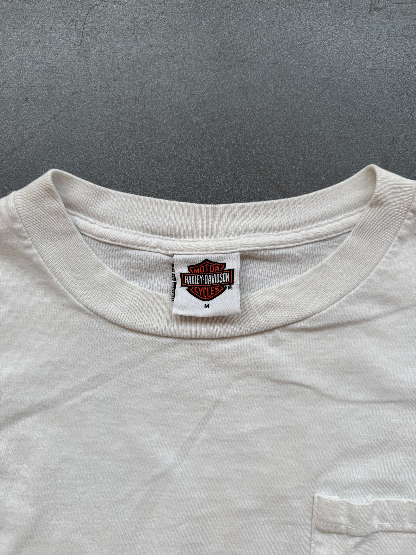 2004 HARLEY DAVIDSON "TILLEY'S HARLEY-DAVIDSON SHOP SALISBURY, NC" FLAME LS MULLET TEE (HARLEY DAVIDSON TAG)