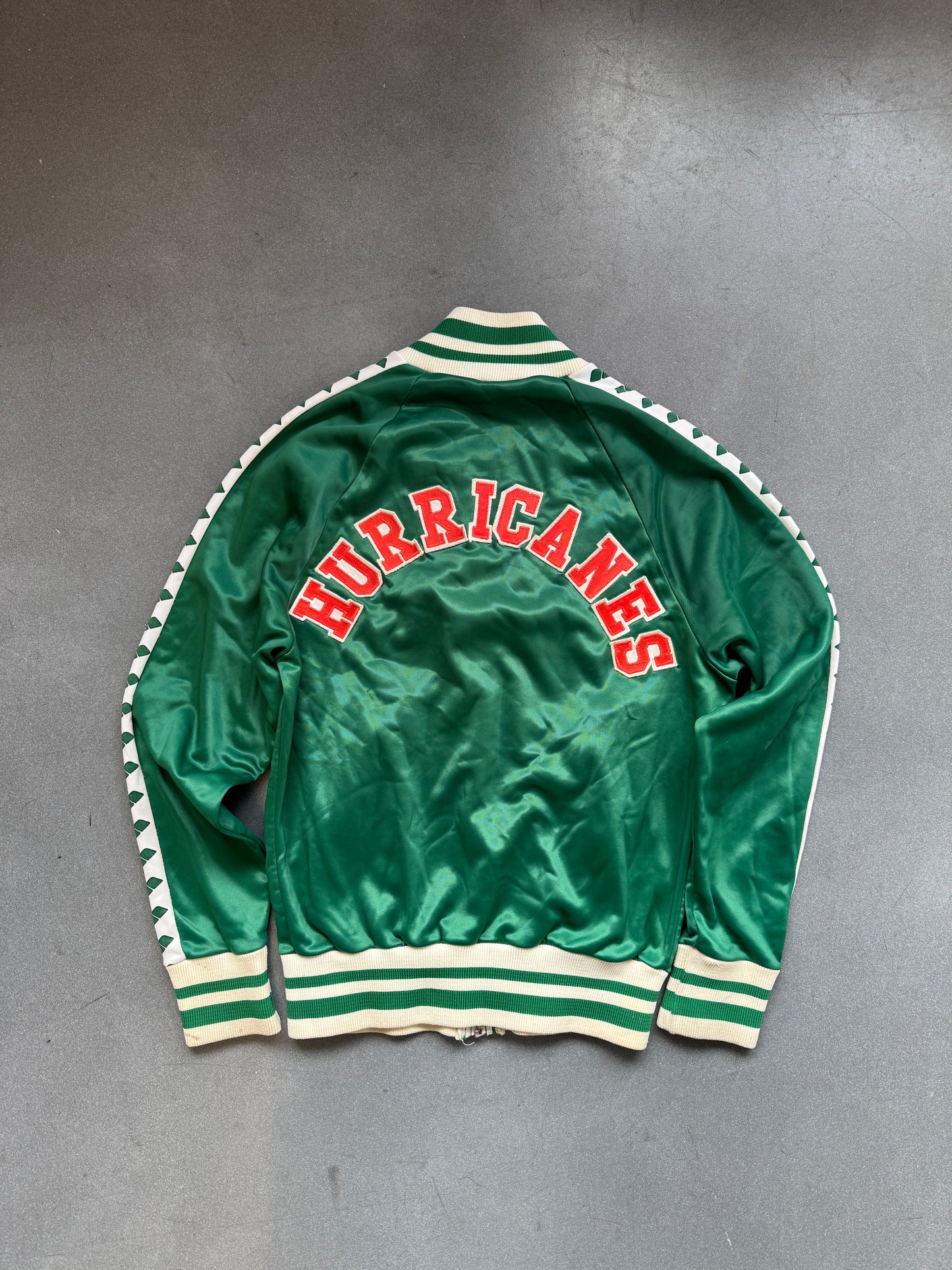 1980'S ARENA LIGHTWEIGHT MIAMI HURRICANES VARSITY ZIP UP JACKET (FADED TAG)