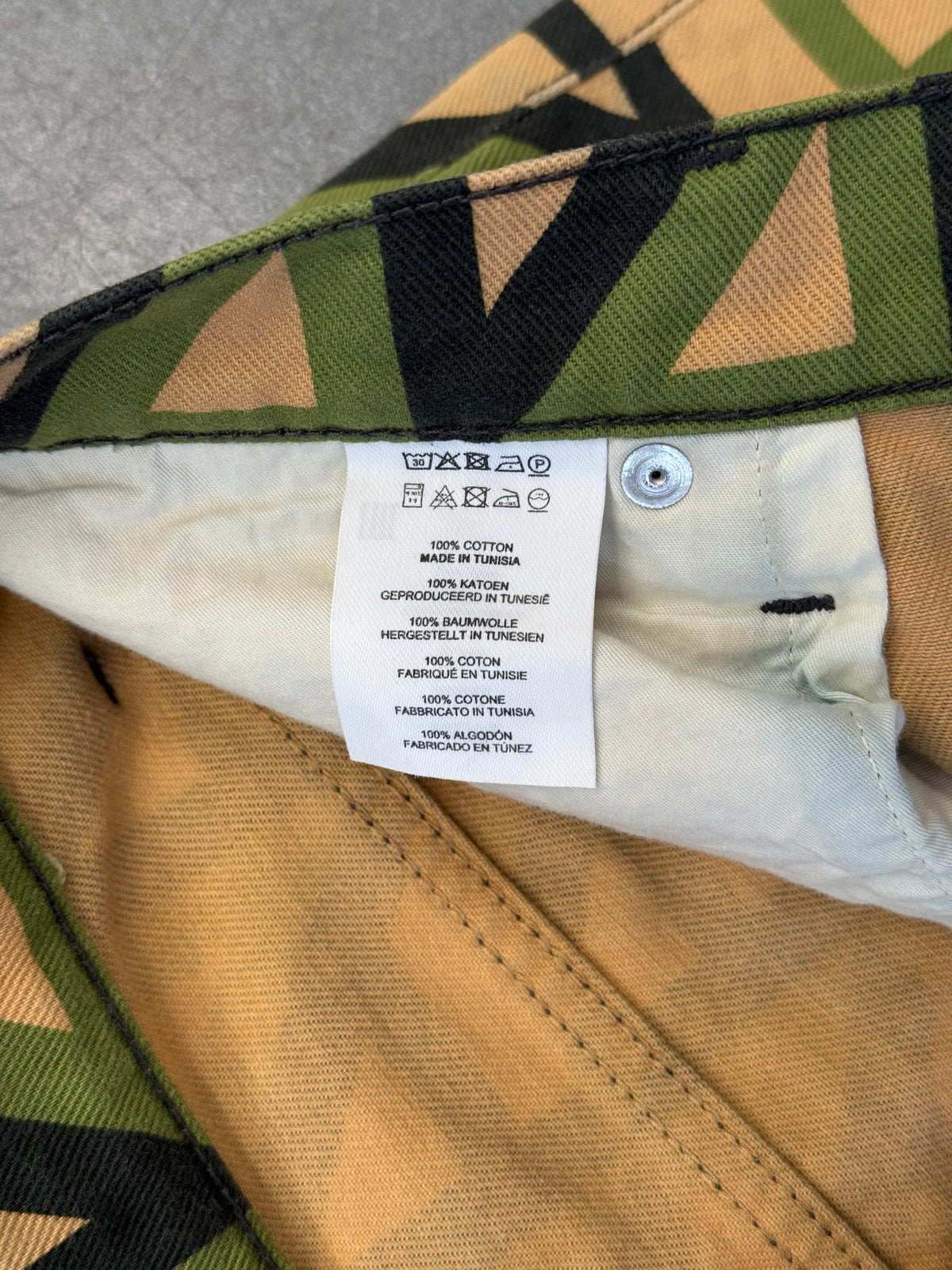 DRIES VAN NOTEN GEOMETRIC PRINT COTTON DENIM BERMUDA SHORTS