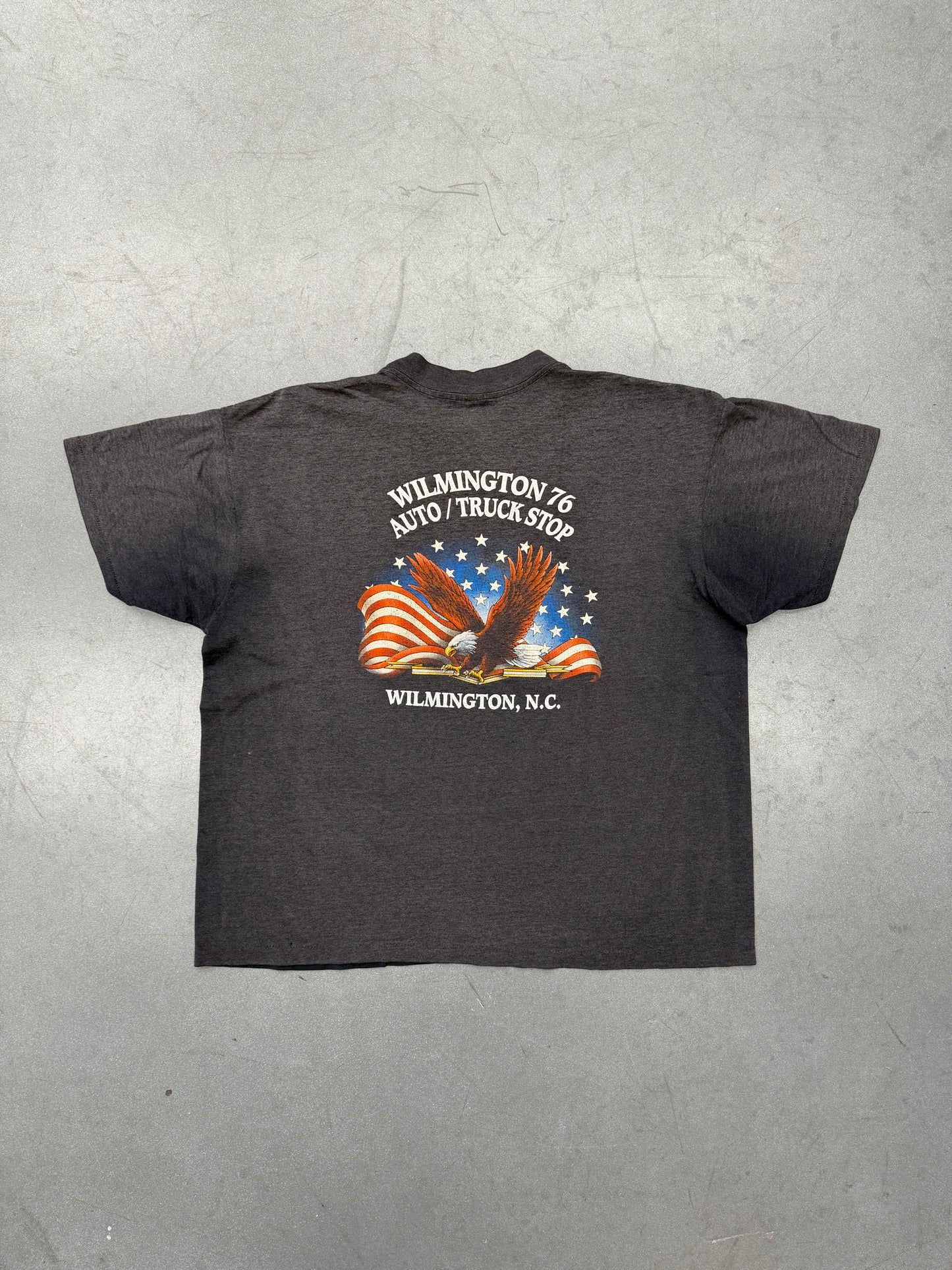 1992 3D EMBLEM BAD TO THE BONE TRUCKERS ONLY WILMINGTON 76 WILMINGTON, N.C. TEE (DELTA TAG)
