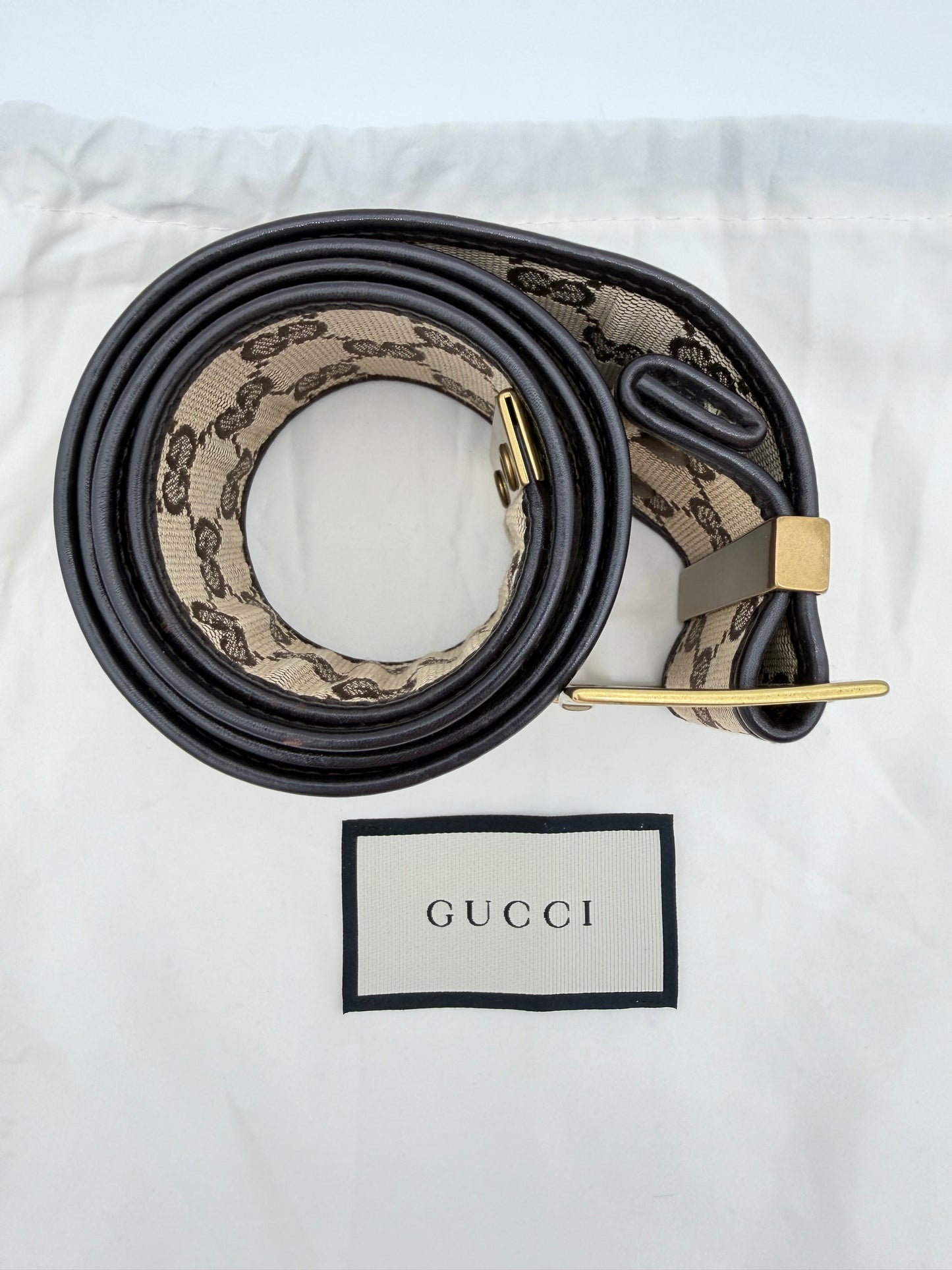 GUCCI MONOGRAM THICK WOMENS BELT - BEIGE (PRE-OWNED WITH DUSTBAG) (TANIA)
