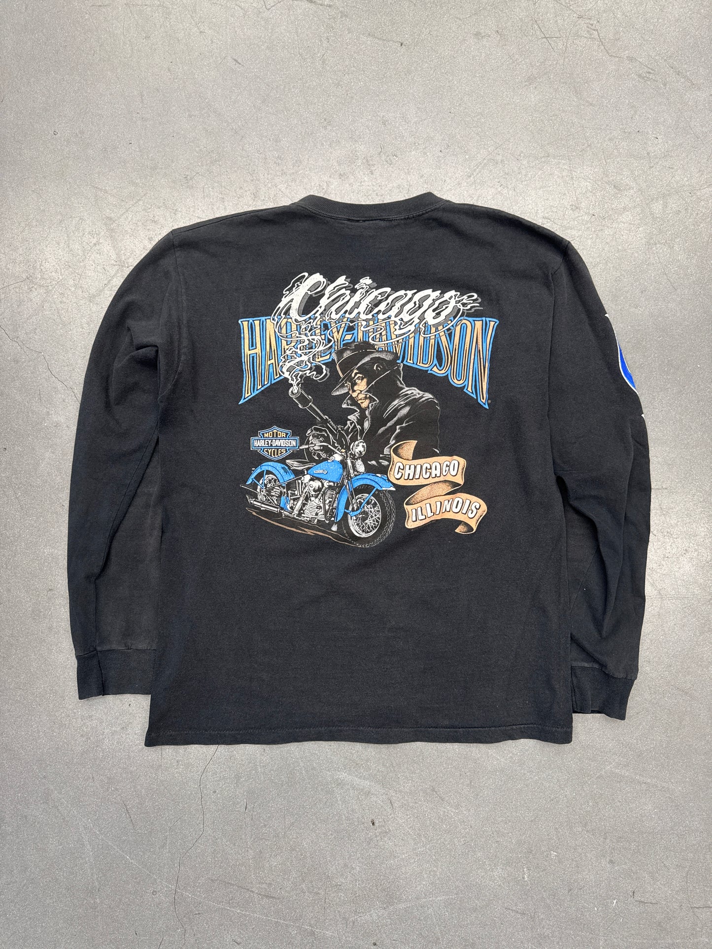 90S HARLEY-DAVIDSON BLUE FLAME LS TEE CHICAGO, ILLINOIS (PULLED TAG)