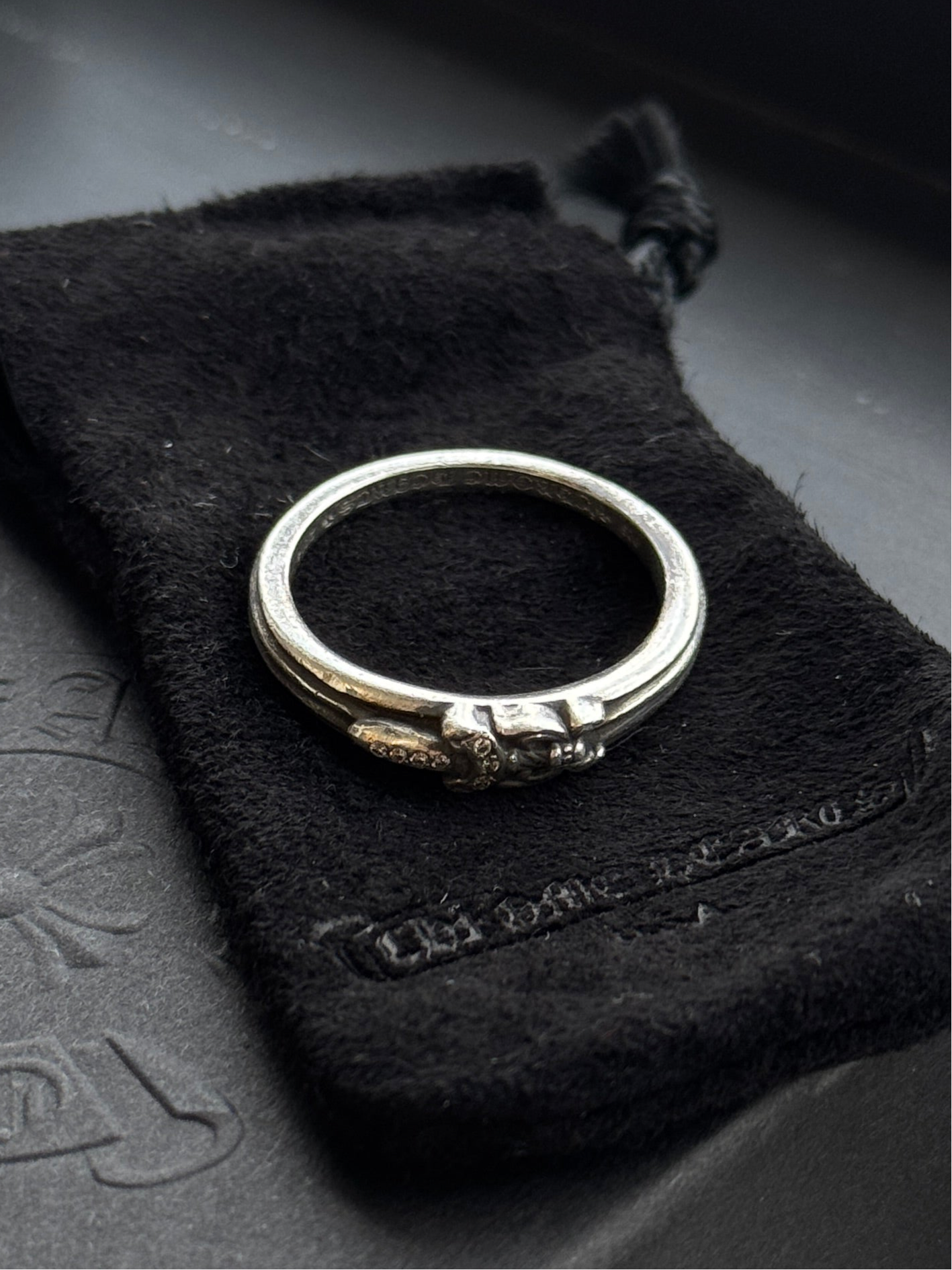 CHROME HEARTS DIAMOND BABY DAGGER SILVER RING (SIZE 12) (5.8 GRAMS)