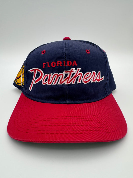 90S FLORIDA PANTHERS SCRIPT SPORTS SPECIALTIES SNAPBACK HAT NAVY THE TWILL