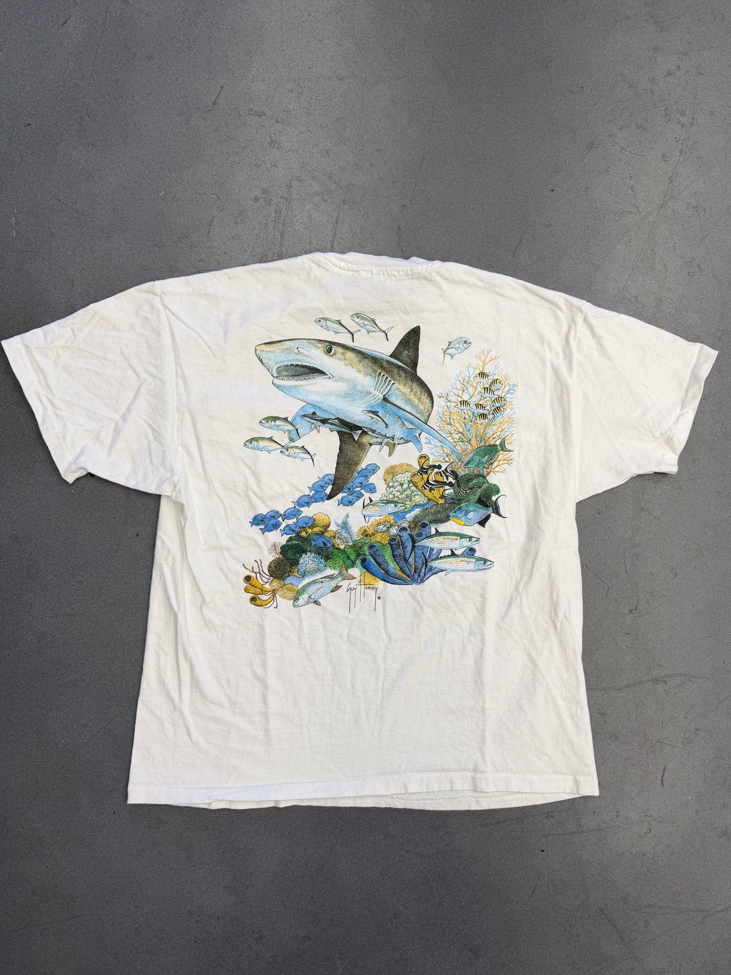 90S GUY HARVEY SHARK POCKET TEE (HANES BEEFY-T TAG)