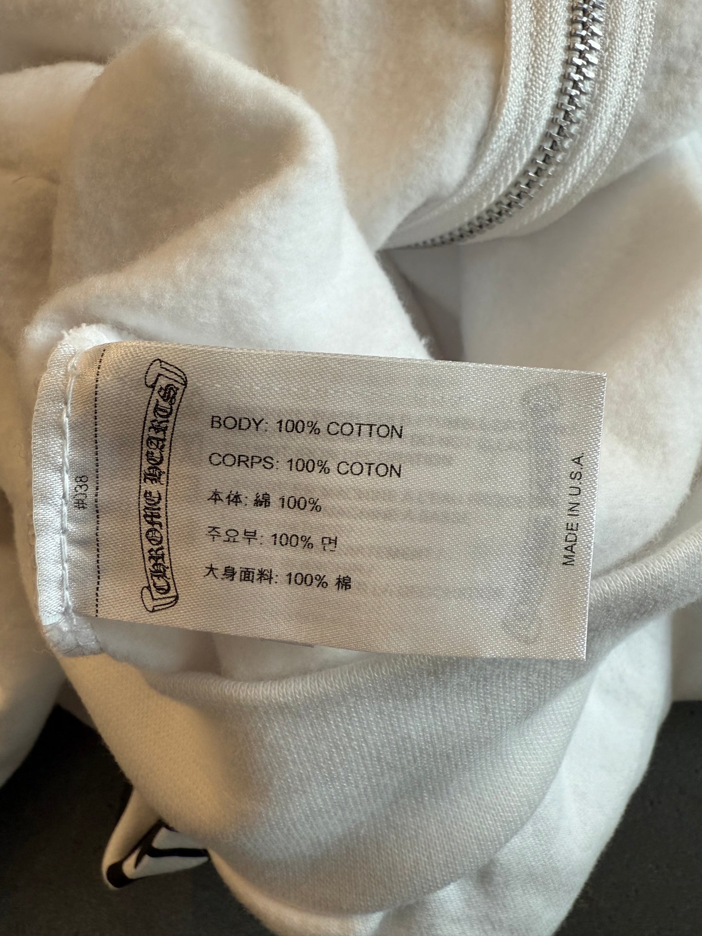 CHROME HEARTS VERTICAL LOGO ZIP UP HOODIE - WHITE