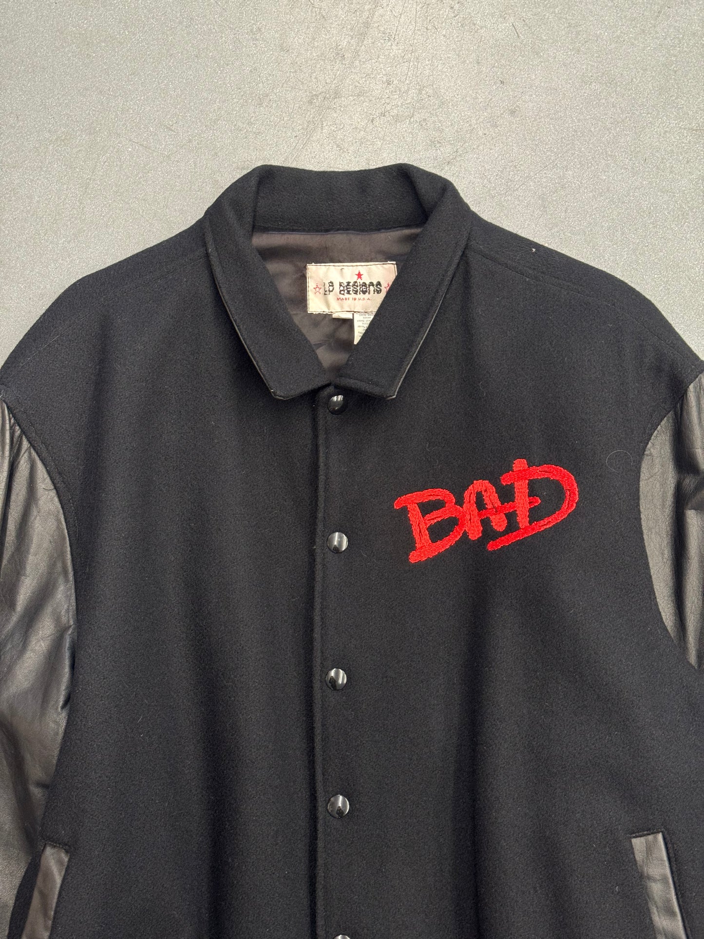 1988 MICHAEL JACKSON BAD WORLD TOUR LEATHER/WOOL VARSITY JACKET (LP DESIGNS TAG)