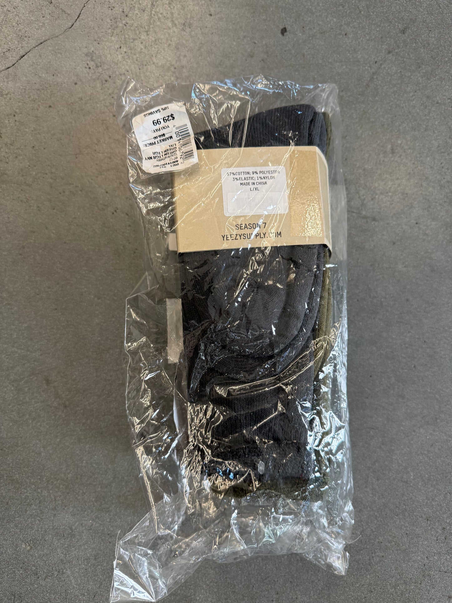 YEEZY SEASON 7 BOUCLETTE SOCKS L/XL - COLOR THREE (SHADES OF GREEN) (NWT)