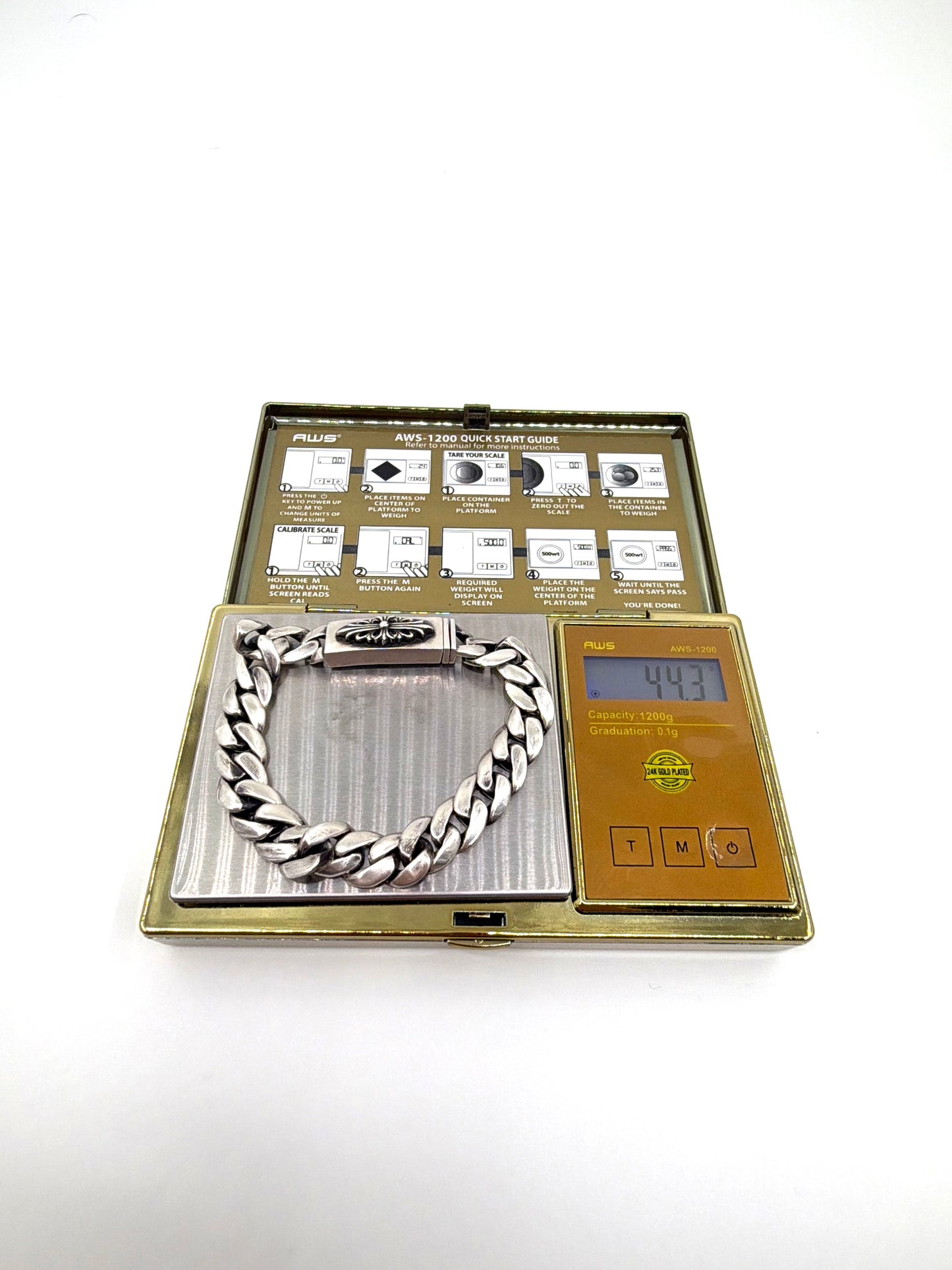 CHROME HEARTS BABY ID FLORAL CROSS CUBAN SILVER BRACELET