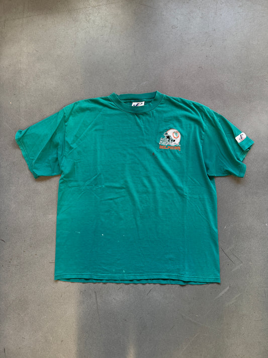 MIAMI DOLPHINS EMBROIDERED HELMET LOGO TEE (LOGO ATHLETIC TAG)