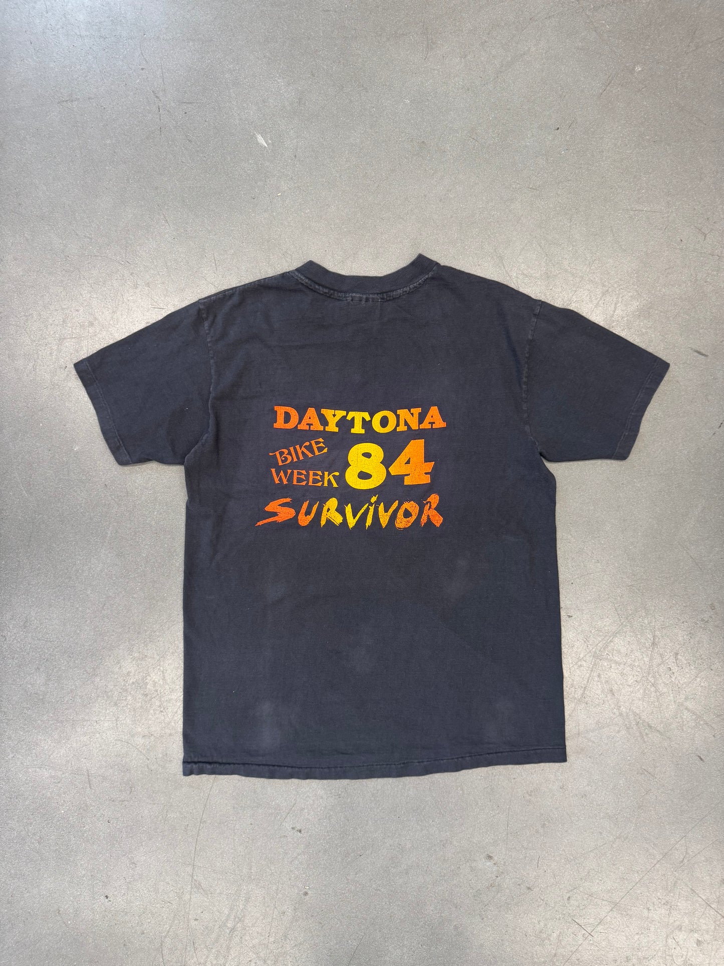 1984 DAYTONA BIKE WEEK SURVIVOR "LIFE IS A BITCH THEN YOU DIE" TEE (HANES TAG)