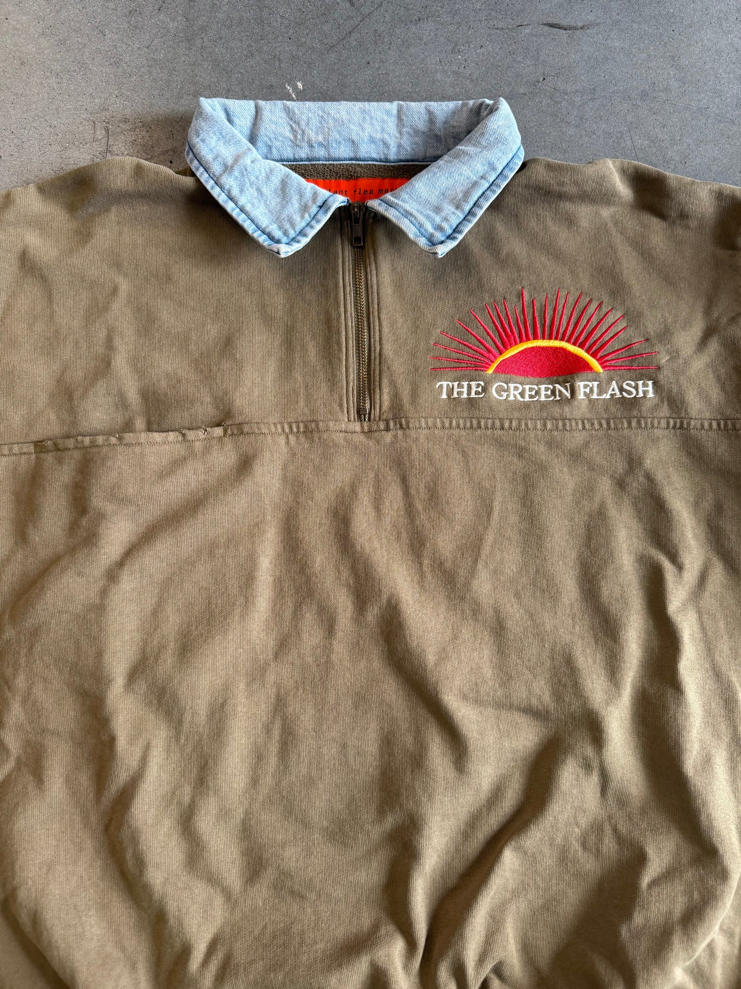 FW22 CACTUS PLANT FLEA MARKET THE GREEN FLASH DENIM COLLARED HALF-ZIP SWEATER