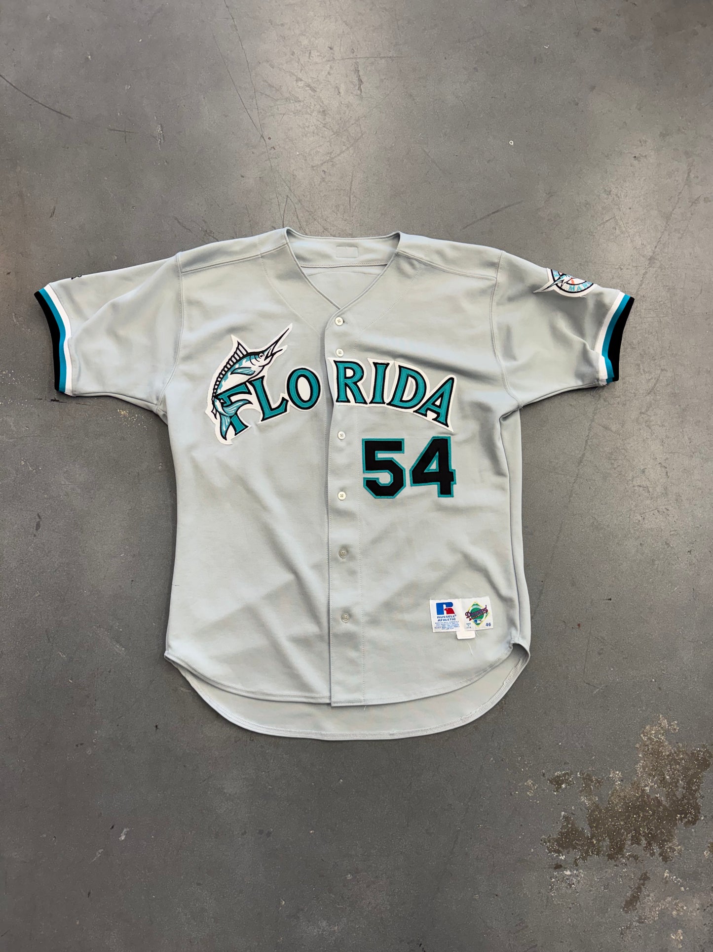 1999-2000 FLORIDA MARLINS DANNY BAUTISTA RUSSELL ATHLETIC DIAMOND COLLECTION BASEBALL JERSEY (46)
