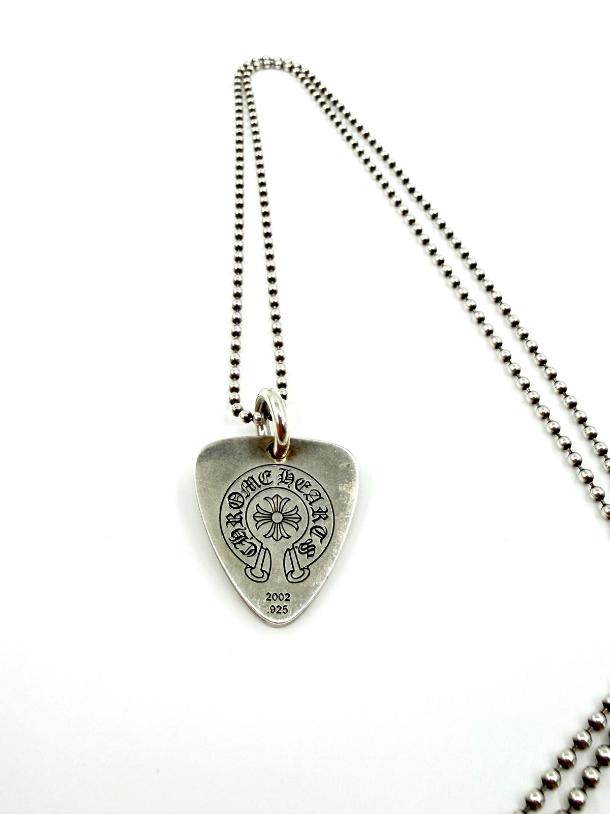 CHROME HEARTS ROLLING STONES GUITAR PICK SILVER PENDANT + 30 INCH BALL CHAIN
