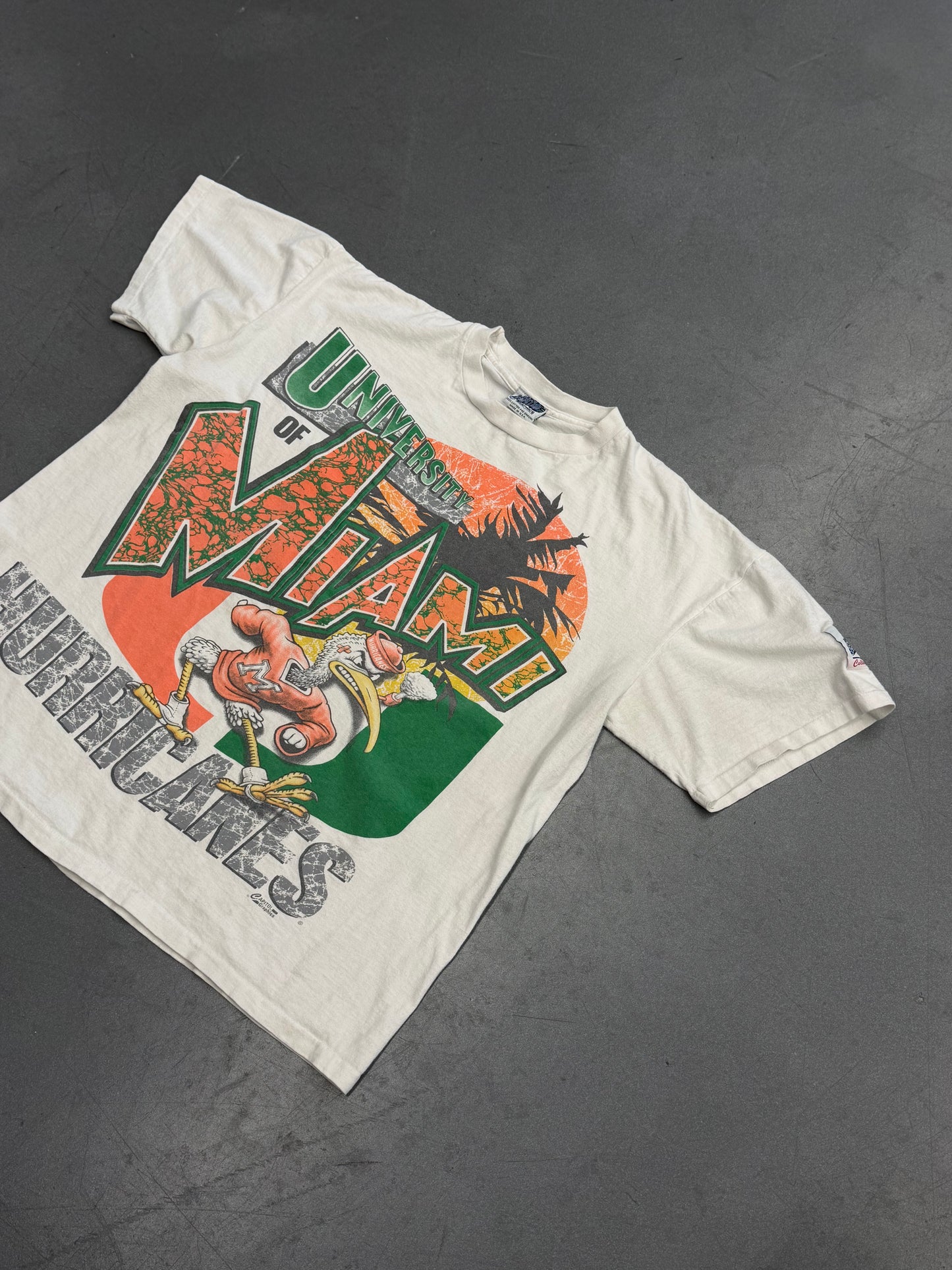 90S UNIVERSITY OF MIAMI CAPITOL GRAPHICS ANGRY SEBASTIAN TEE (CAPITOL TAG)