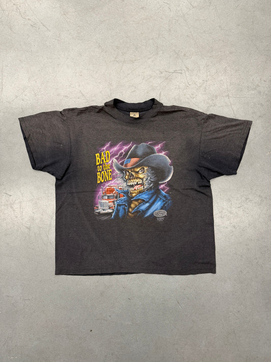 1992 3D EMBLEM BAD TO THE BONE TRUCKERS ONLY WILMINGTON 76 WILMINGTON, N.C. TEE (DELTA TAG)