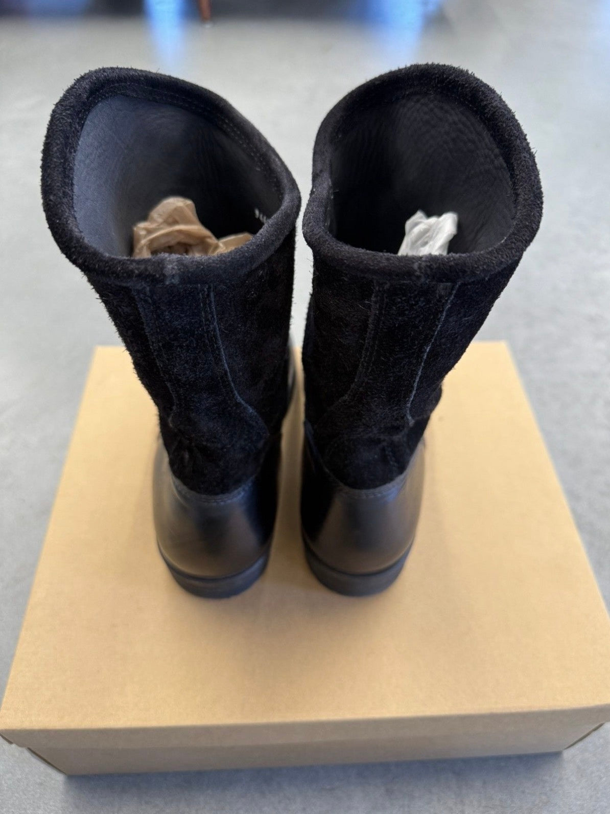 2024 STUSSY x OUR LEGACY WORK SHOP BLACK LEATHER WORK BOOT - SIZE 40