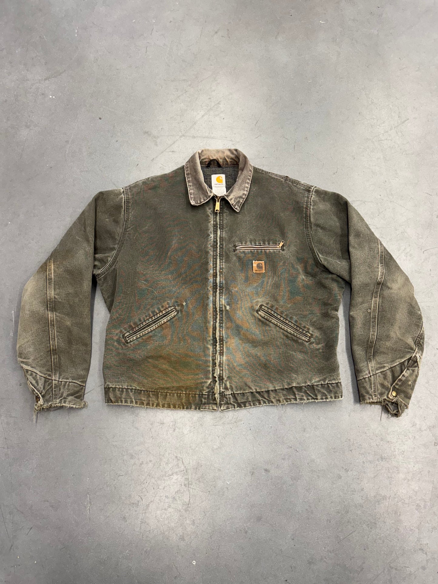 90S CARHARTT PLAID-LINED ZIP-UP CANVAS COLLARED WORK JACKET (J97MOS)
