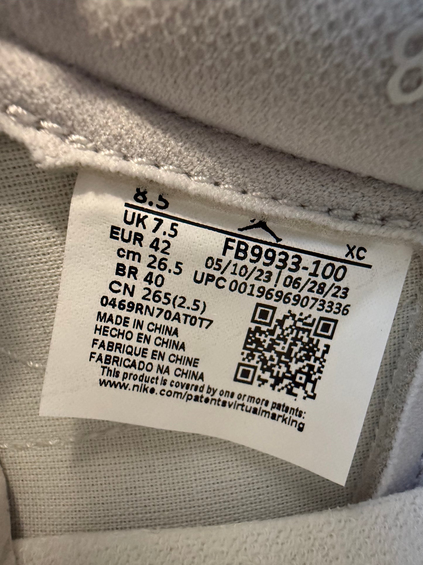 2023 SIZE 8.5 JORDAN 1 RETRO LOW '85 NEUTRAL GREY (PRE-OWNED WITH BOX)