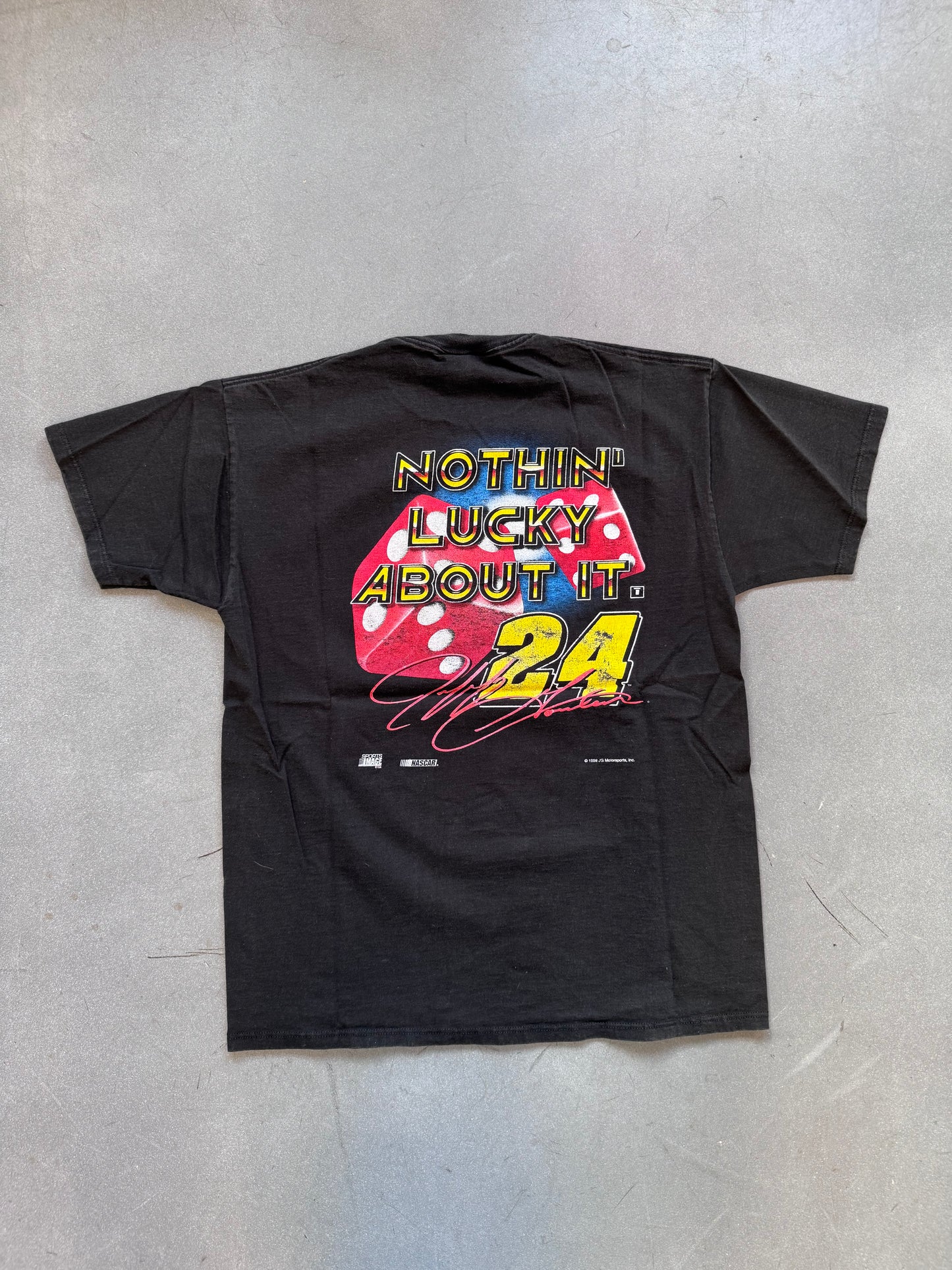 1998 JEFF GORDON ON A WINNING ROLL DUPONT 24 NASCAR "NOTHIN' LUCKY ABOUT IT" TEE (SALEM TAG)