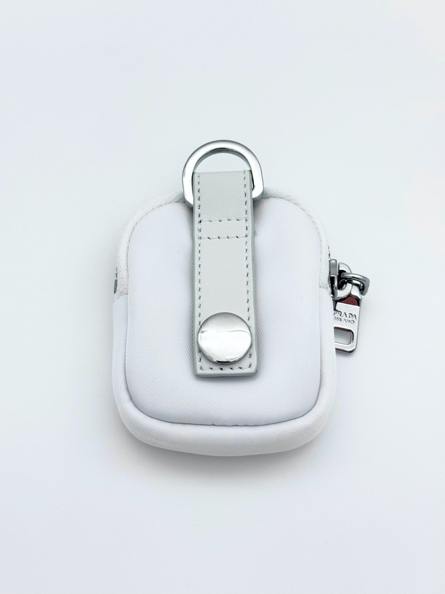 PRADA MINI NYLON CLIP-ON POUCH WHITE
