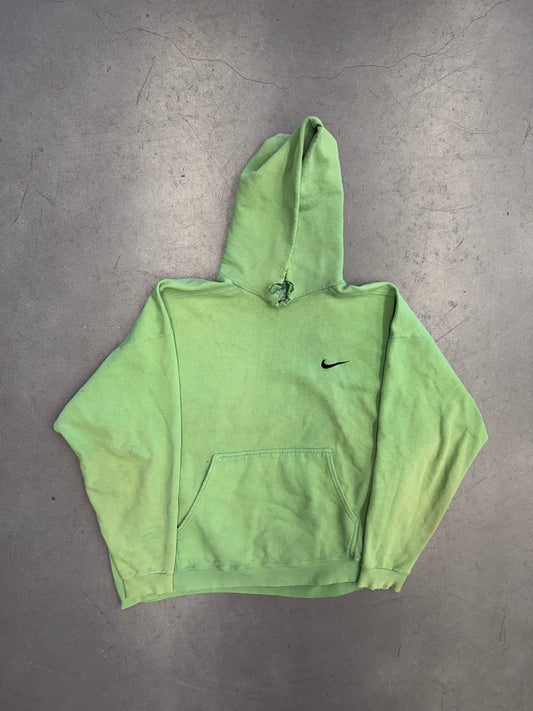 90S DISTRESSED NIKE SIDE SWOOSH PULLOVER HOODIE - GREEN OVER-DYED (NIKE RED SWOOSH TAG)