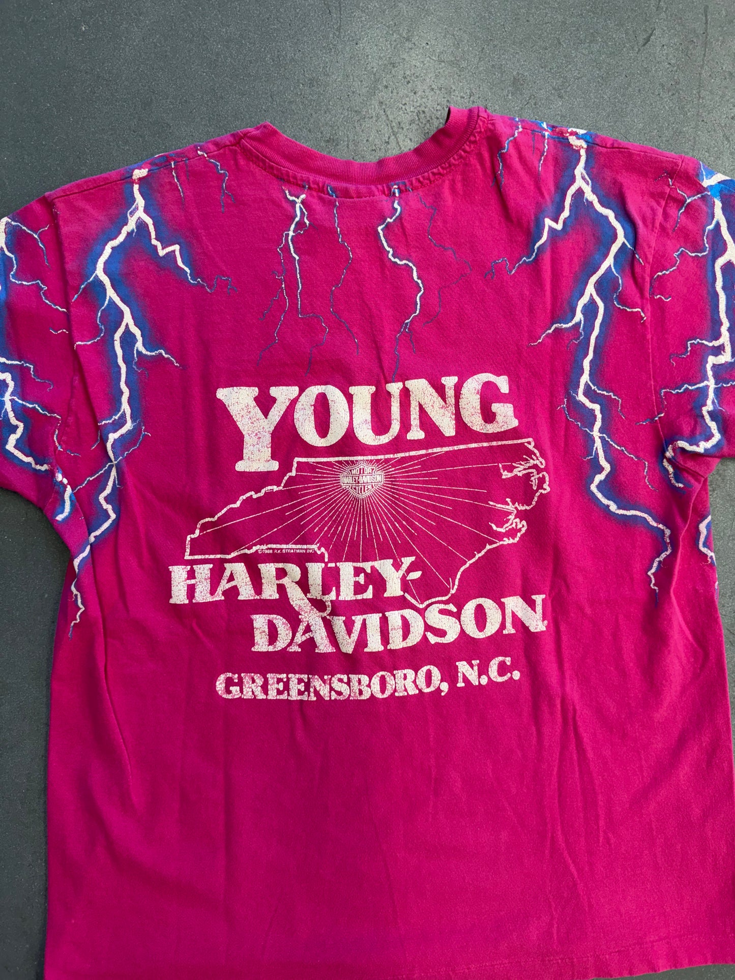 1988 HARLEY DAVIDSON GREENSBORO, N.C. LIGHTNING TEE (HANES BEEFY HARLEY TAG)