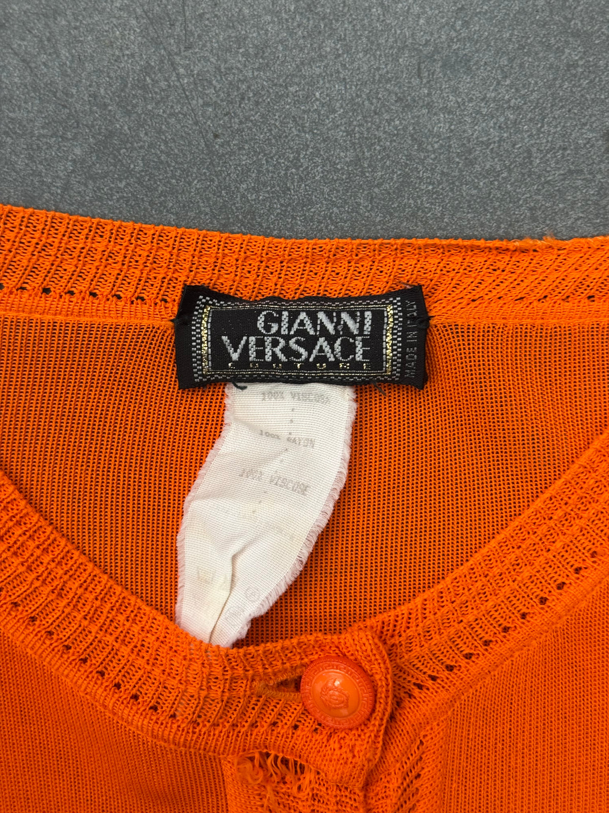SS96 GIANNI VERSACE COUTURE ORANGE RAYON CARDIGAN