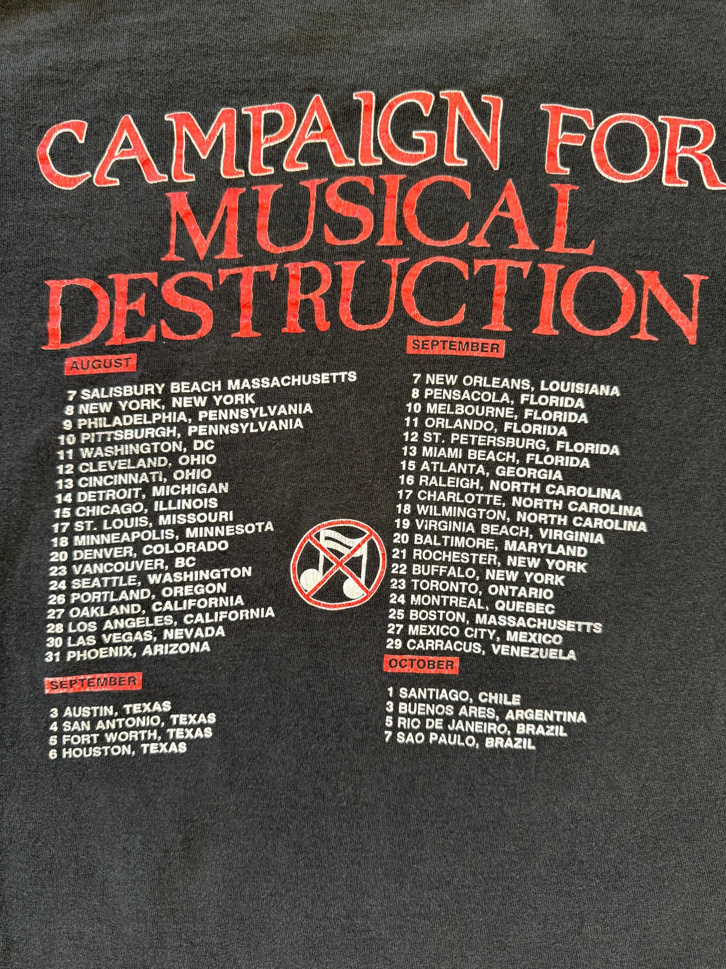 1992 NAPALM DEATH CAMPAIGN FOR MUSICAL DESTRUCTION TOUR TEE (FOTL TAG)