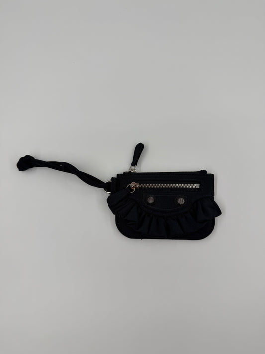 BALENCIAGA LE CAGOLE COIN PURSE WALLET - BLACK SKIRT SPANDEX WITH RUFFLES