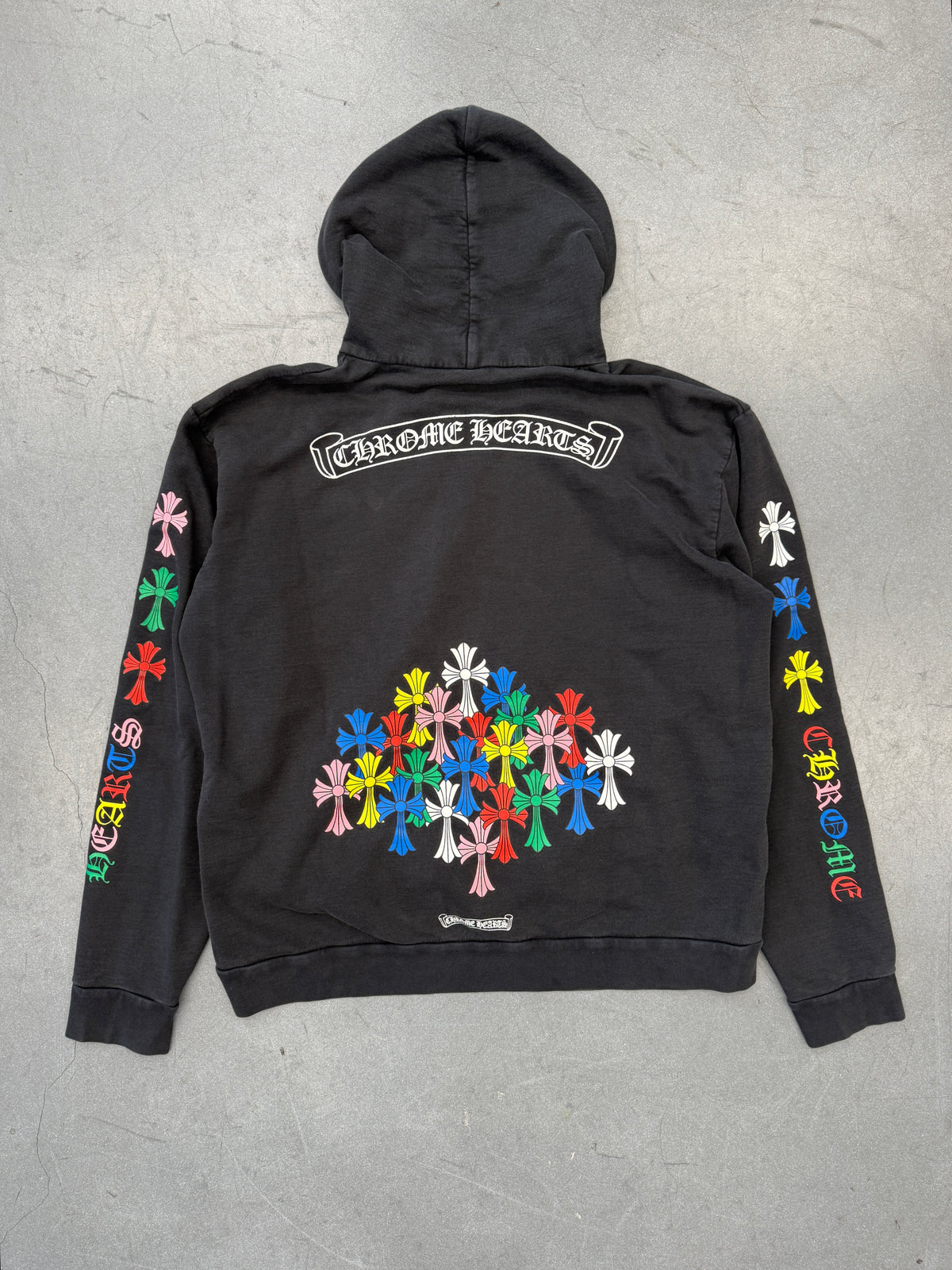 CHROME HEARTS MULTI COLOR CROSS PULLOVER HOODIE - BLACK