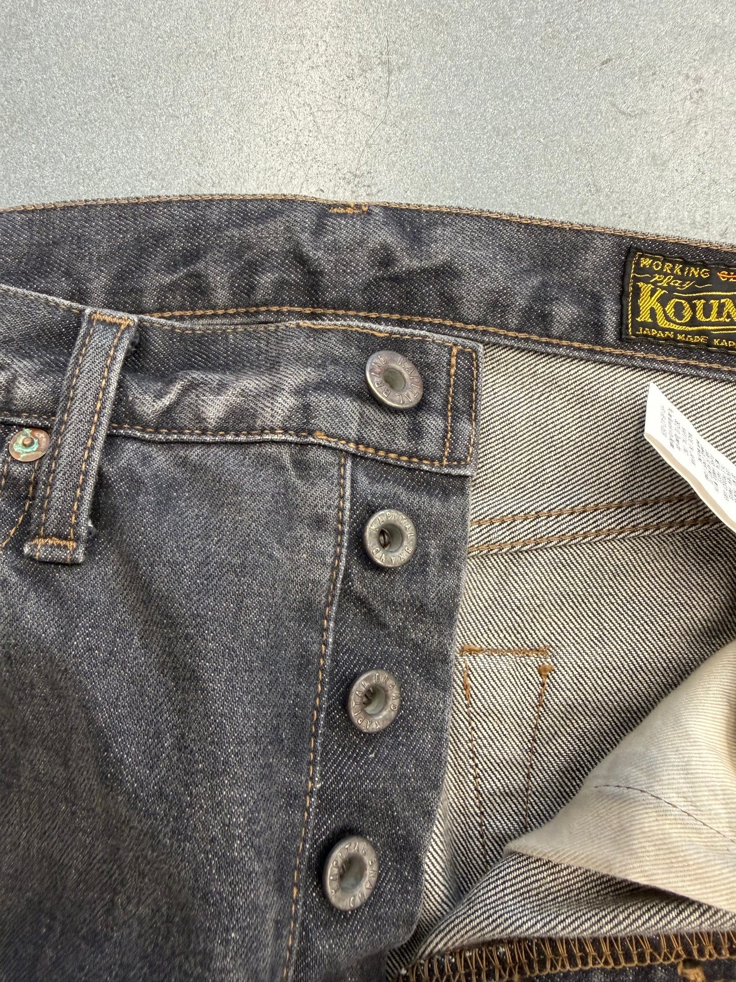 KAPITAL 14OZ DENIM 5P MONKEY CISCO GEMSTONE JEANS - BLACK
