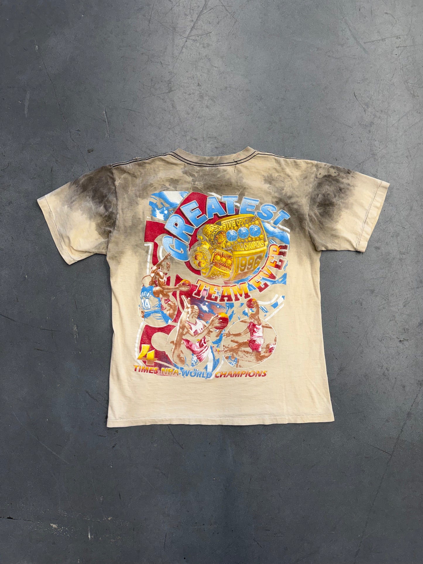 1996 CHICAGO BULLS GREATEST TEAM EVER SMOKED RAP TEE (ST EVANS TAG)