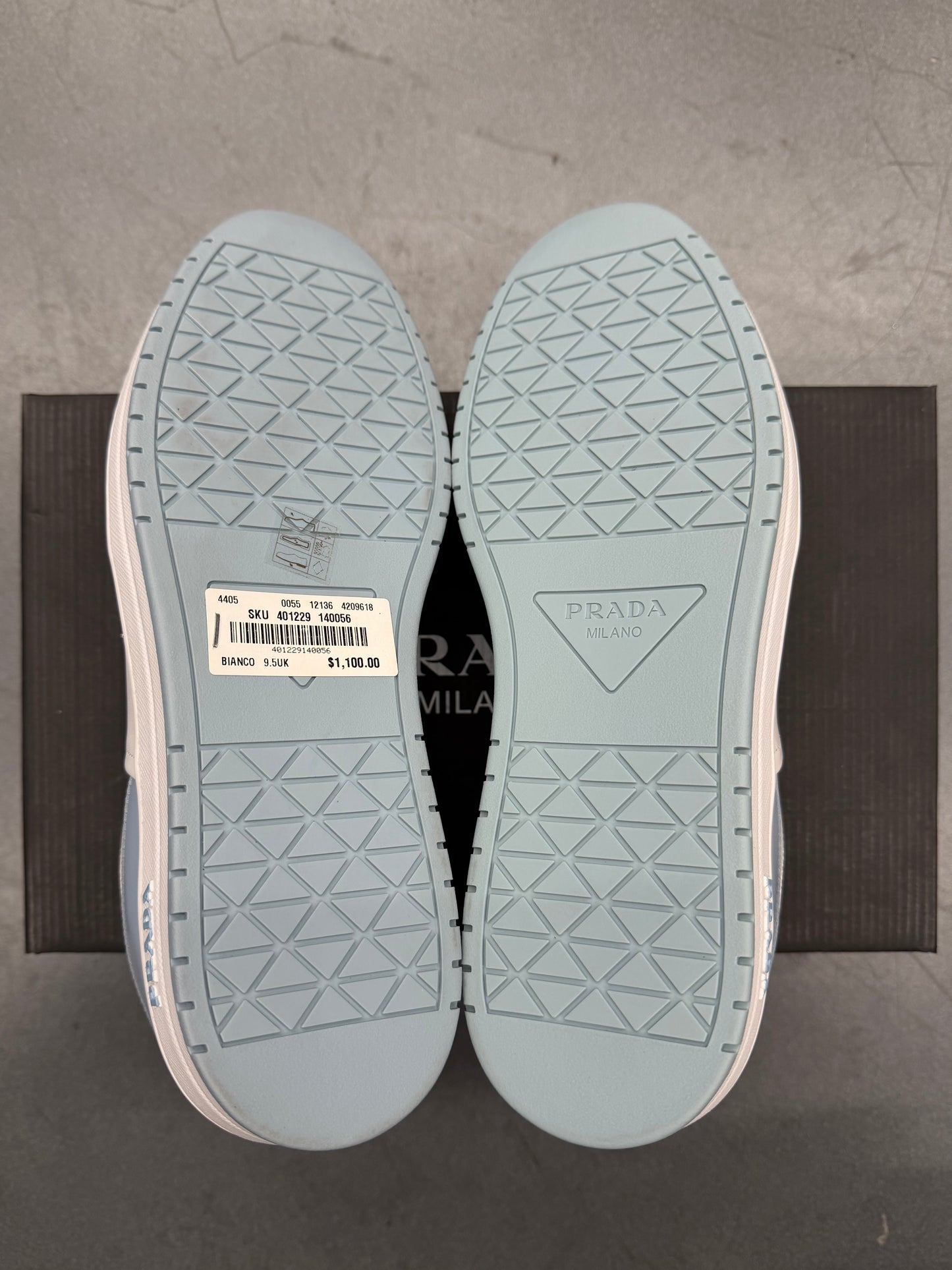 PRADA SIZE 9.5 DOWNTOWN LEATHER SNEAKER - LIGHT BLUE (W/BOX)