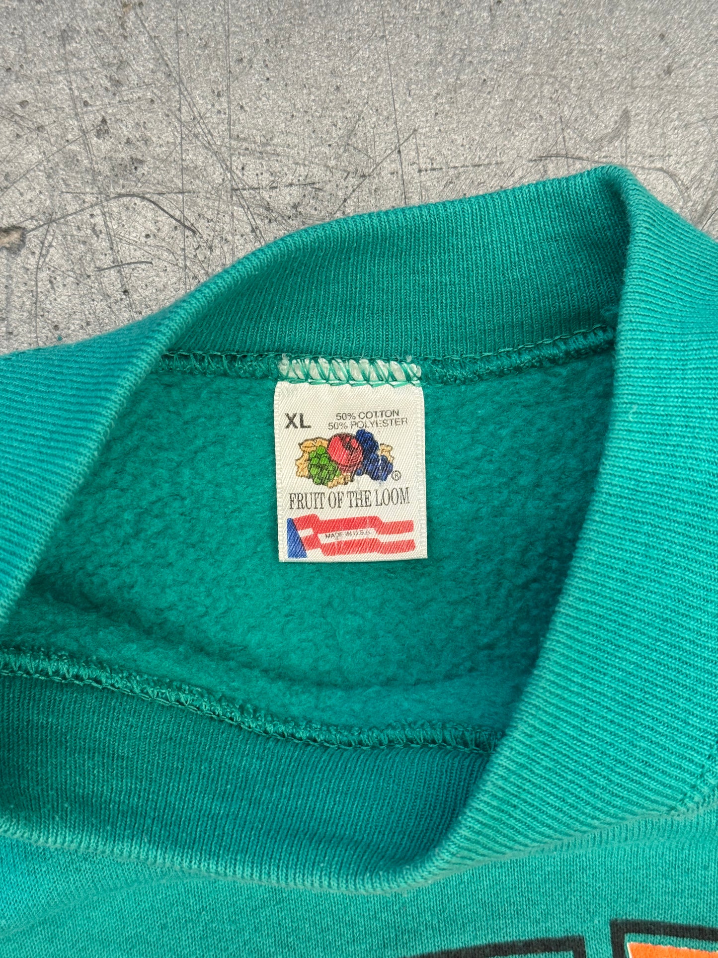 90S MIAMI DOLPHINS NATIONAL FOOTBALL LEAGUE REPEAT PRINT CREWNECK (FOTL TAG)