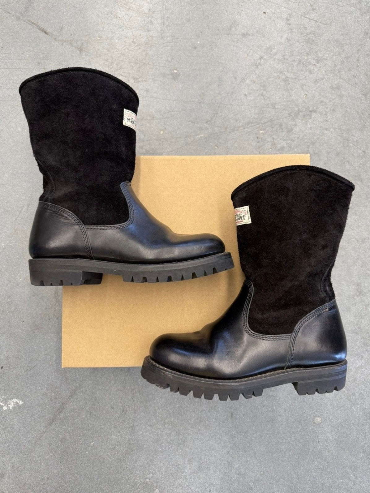 2024 STUSSY x OUR LEGACY WORK SHOP BLACK LEATHER WORK BOOT - SIZE 40