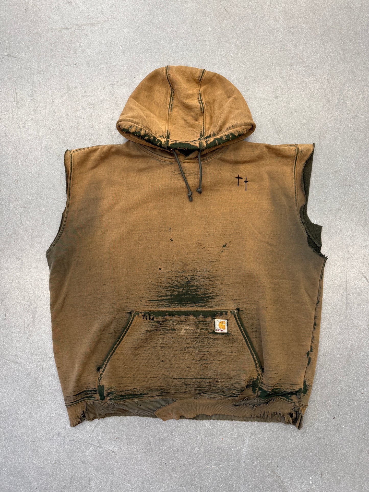 TYRANNY & MUTATION VINTAGE DISTRESSED SLEEVELESS CARHARTT HOODIE - GREEN