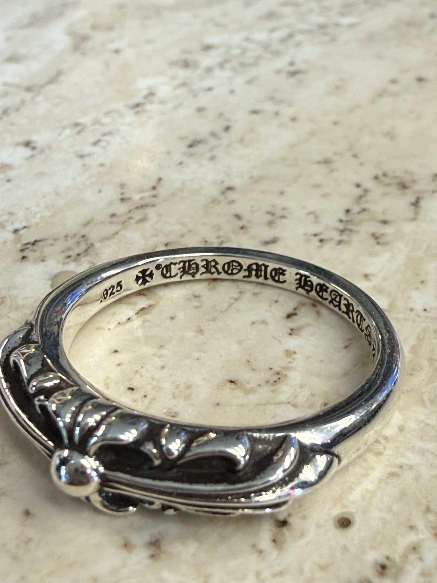 CHROME HEARTS BABY CLASSIC FLORAL CROSS SILVER RING